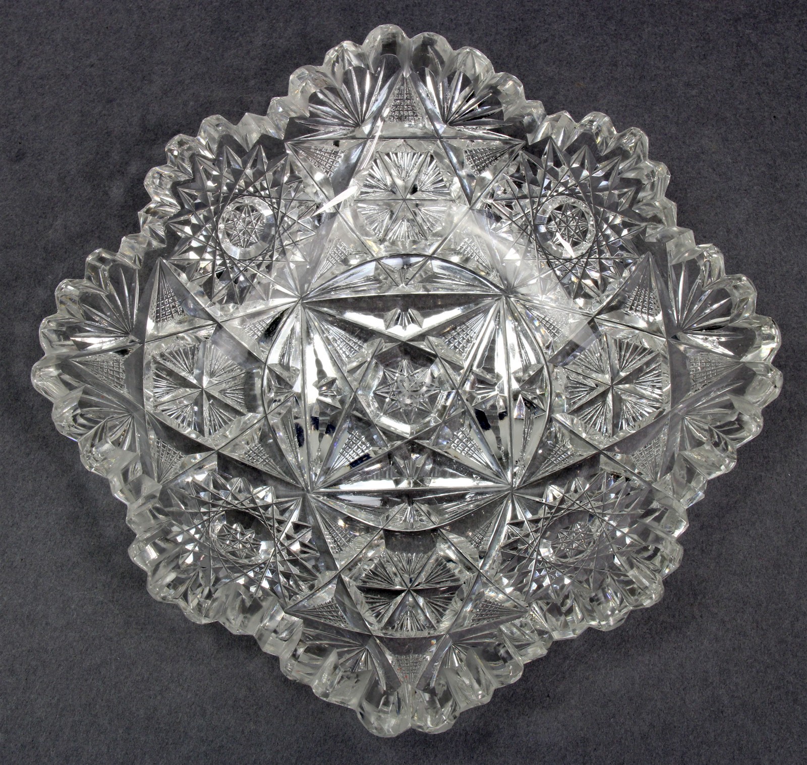 Vtg LIBBEY American Brilliant Period Cut Glass Candy Trinket Dish Stars 6″ x 6″