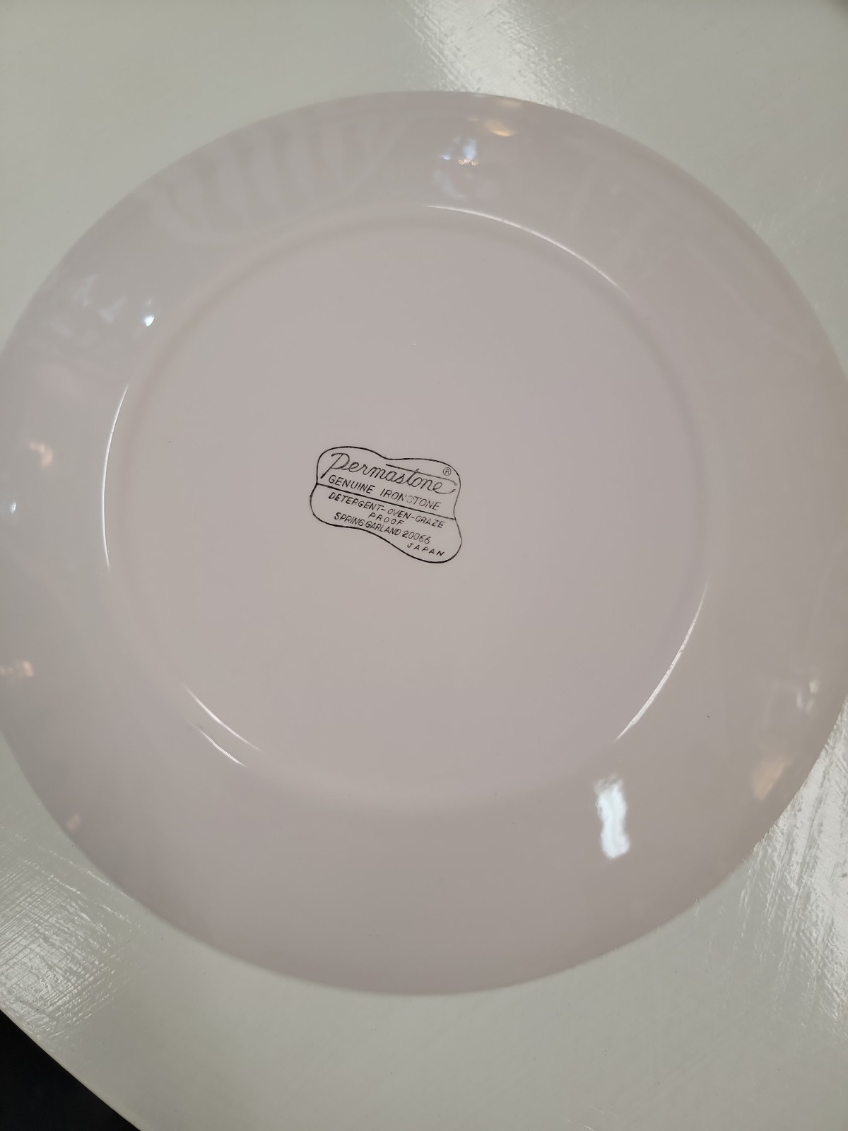 Permastone Spring Garland 10″ Dinner Plate Blue Flowers Japan VTG Has Crazing