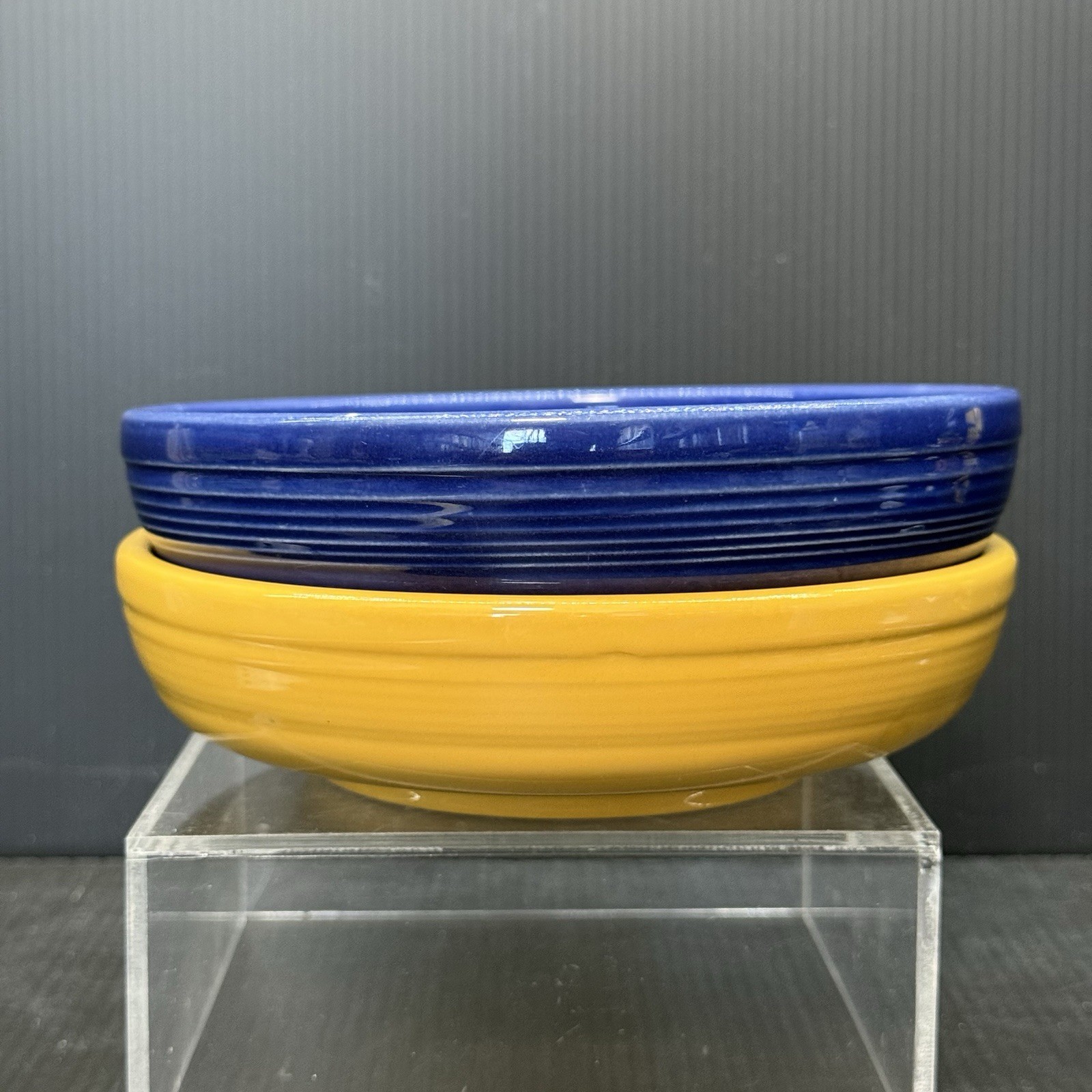 Vintage Fiesta Dessert Bowls Original Cobalt Blue & Yellow Wet Foot HLC 6 1/4”