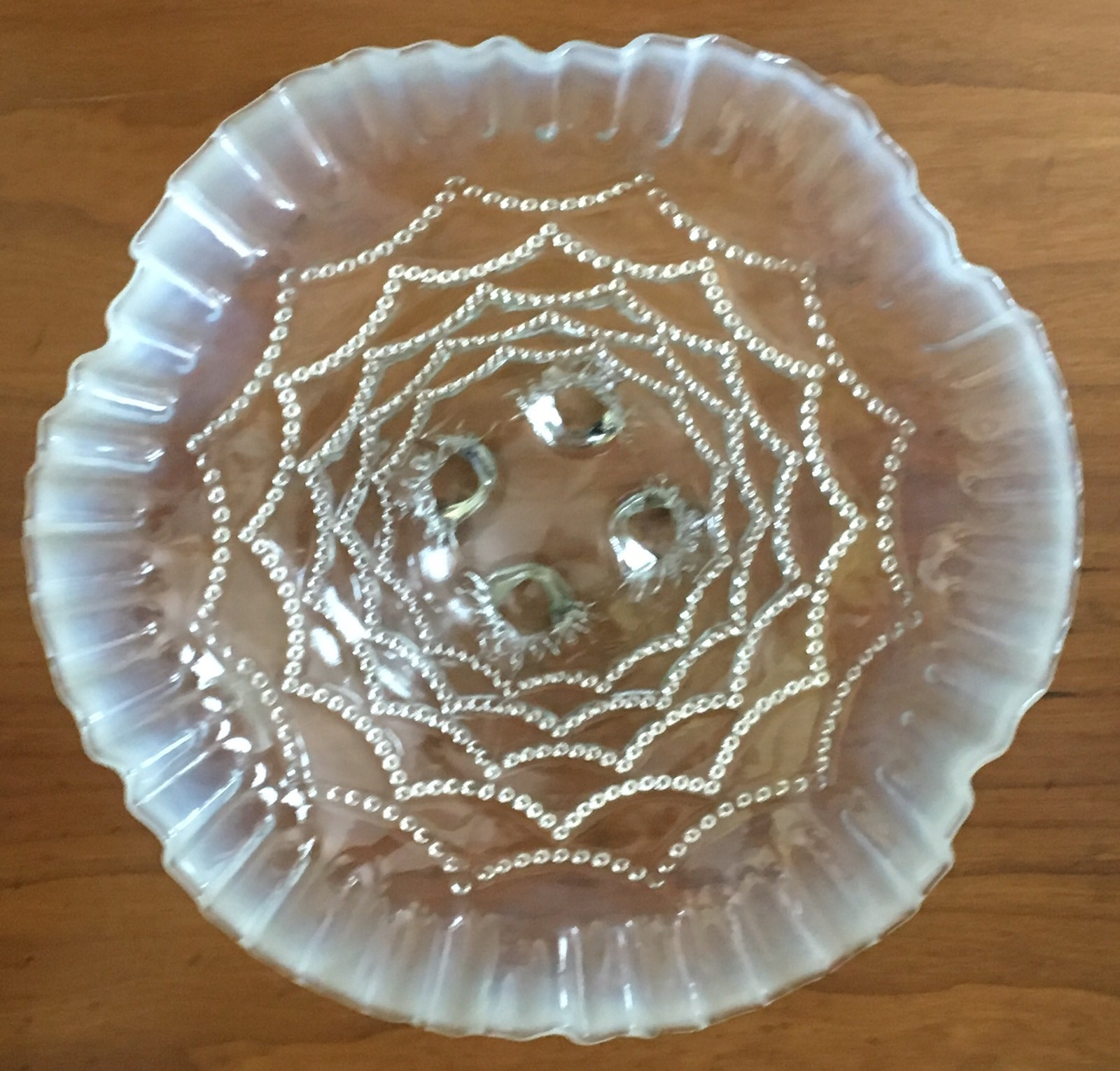 NORTHWOOD Opalescent Glass BEADED DRAPES Footed Bowl FISH SCALE 1905