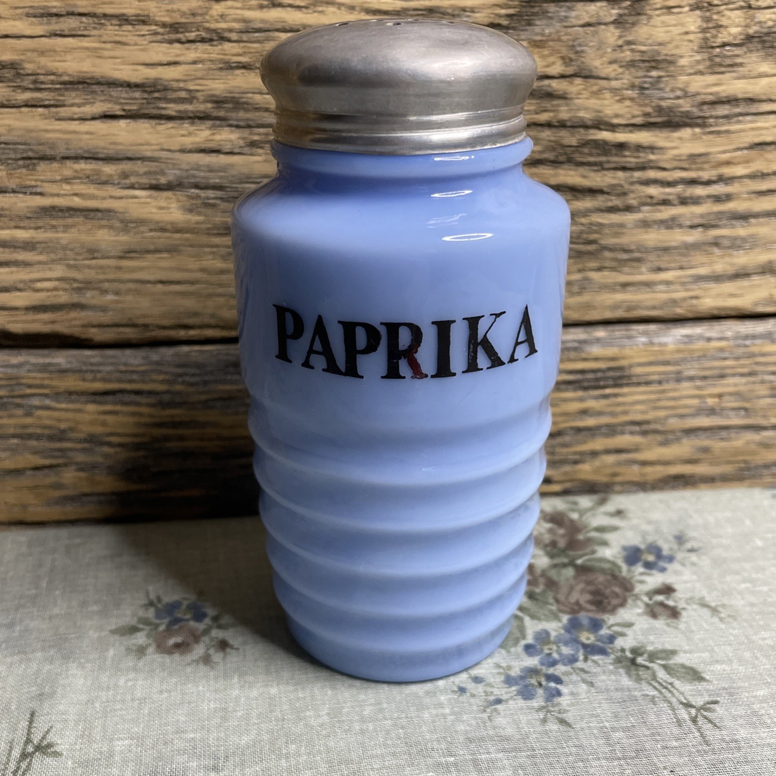 Vintage Jeannette Delphite Blue Glass PAPRIKA Shaker 1930s Glass Hard to Find