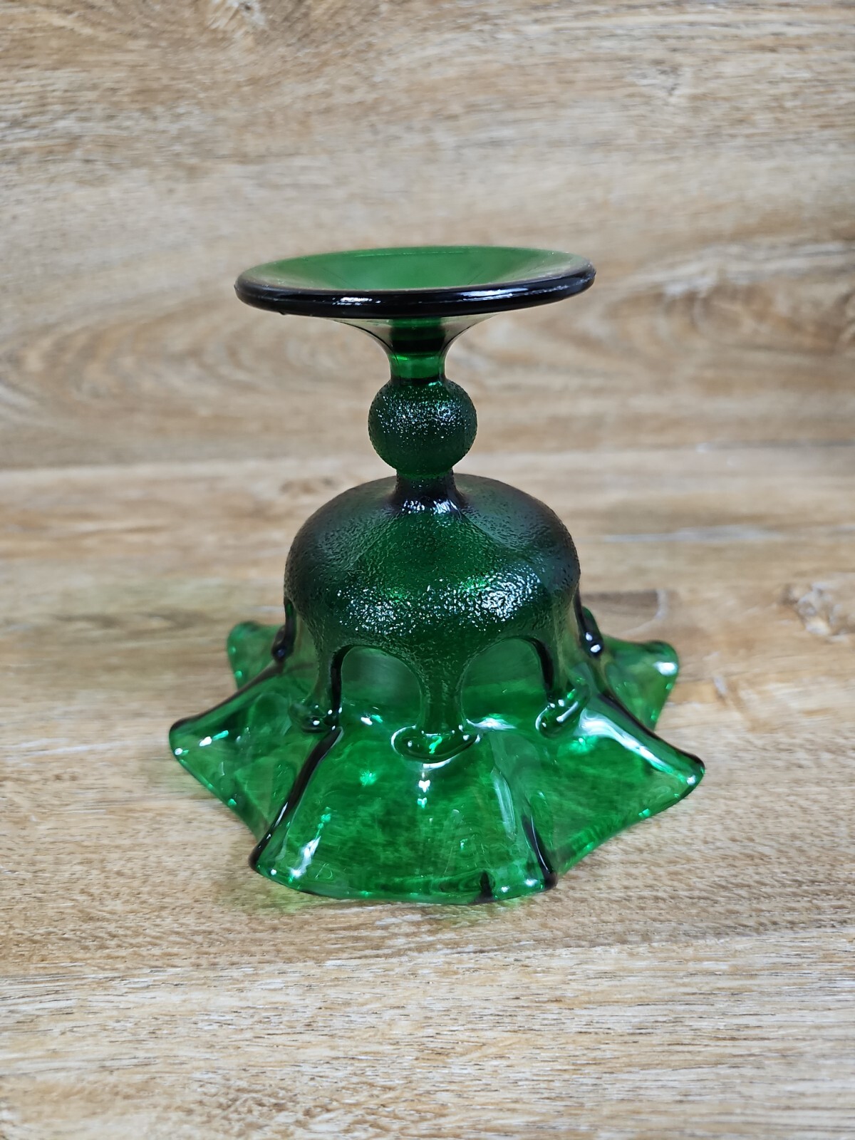 Viking Dark Green Glass Handkerchief Ruffle Top Candy Dish Compote Pedestal VTG