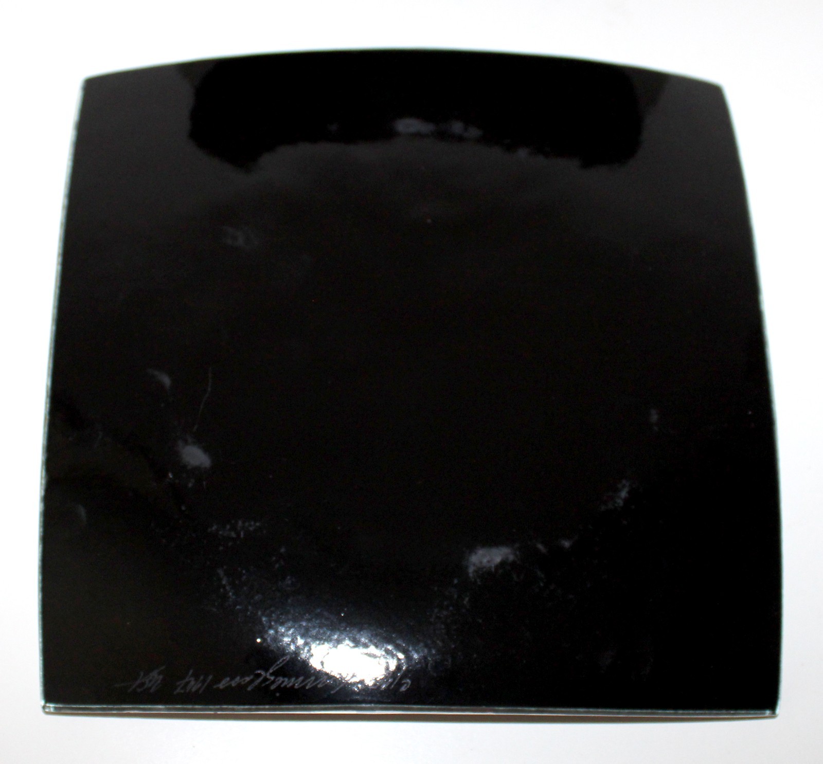 Annie Glass Black Plate Square Platinum Edge 4 1/2 pounds 10 inch Signed 1989