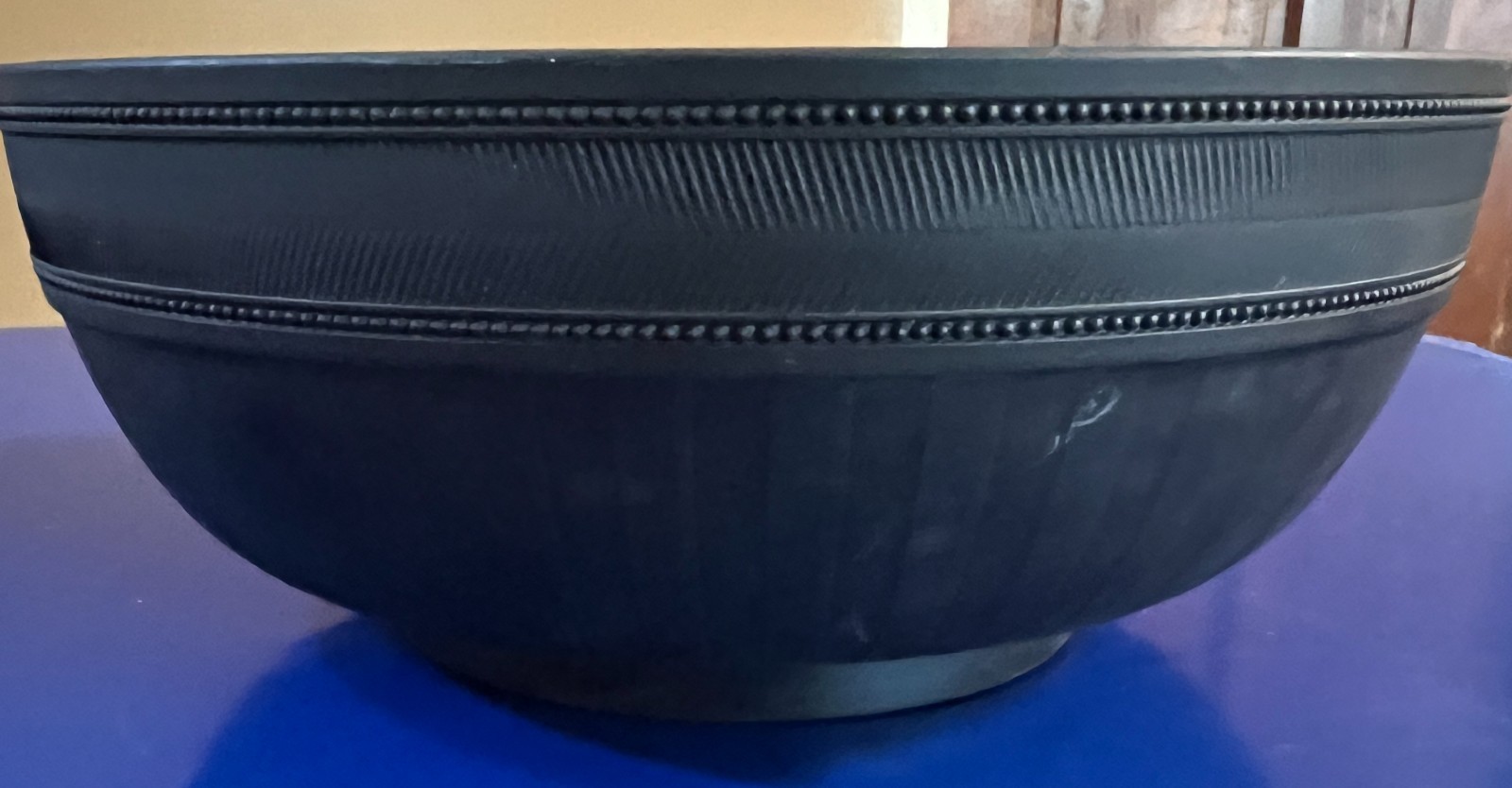 Large 10″ 19th C. Wedgwood Engine Turned Black Basalt Bowl Compare to $400…..