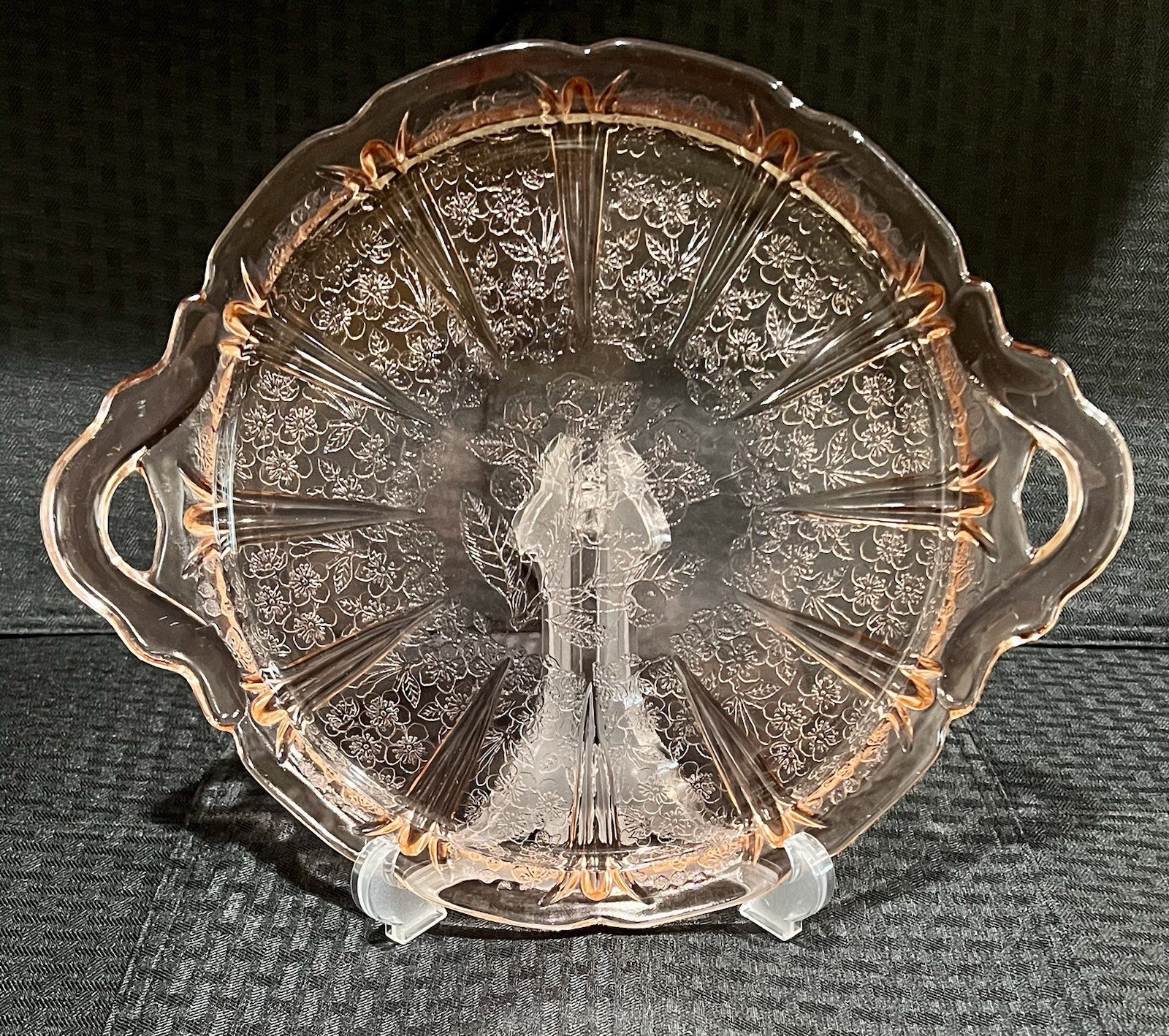 Jeannette Glass Company Pink Depression glass Tray Cherry Blossom pattern.