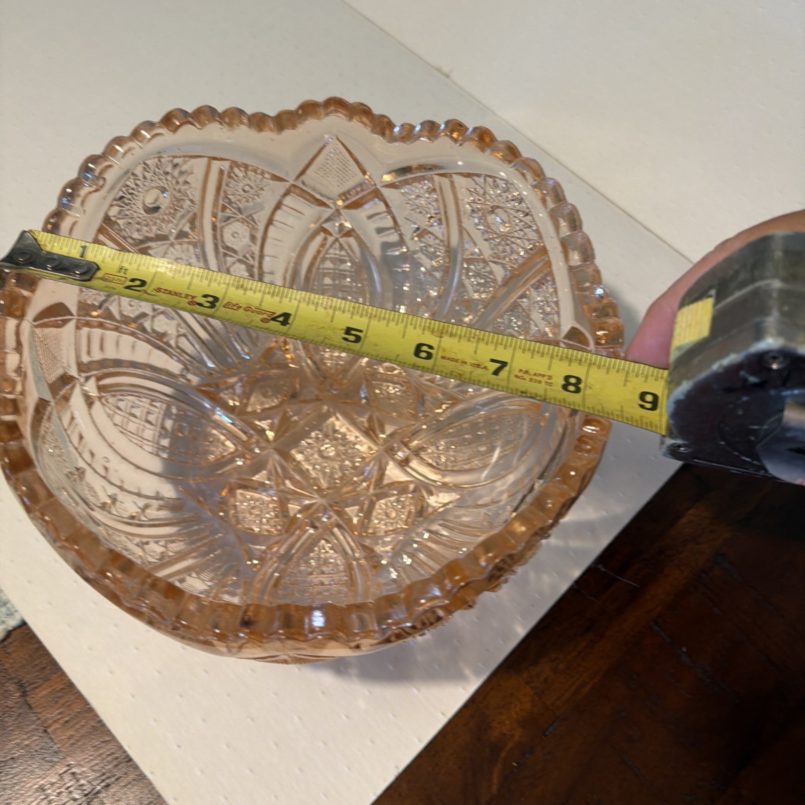 VINTAGE L E SMITH PINK IRIDESCENT CARNIVAL GLASS BOWL BEAUTIFUL Excellent Cond