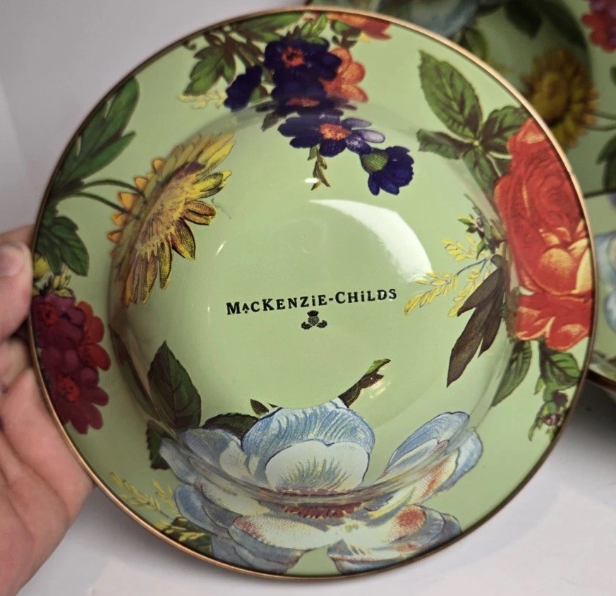 MacKenzie Childs Green Flower Market 7.75″ Enamel Single Bowl Retired