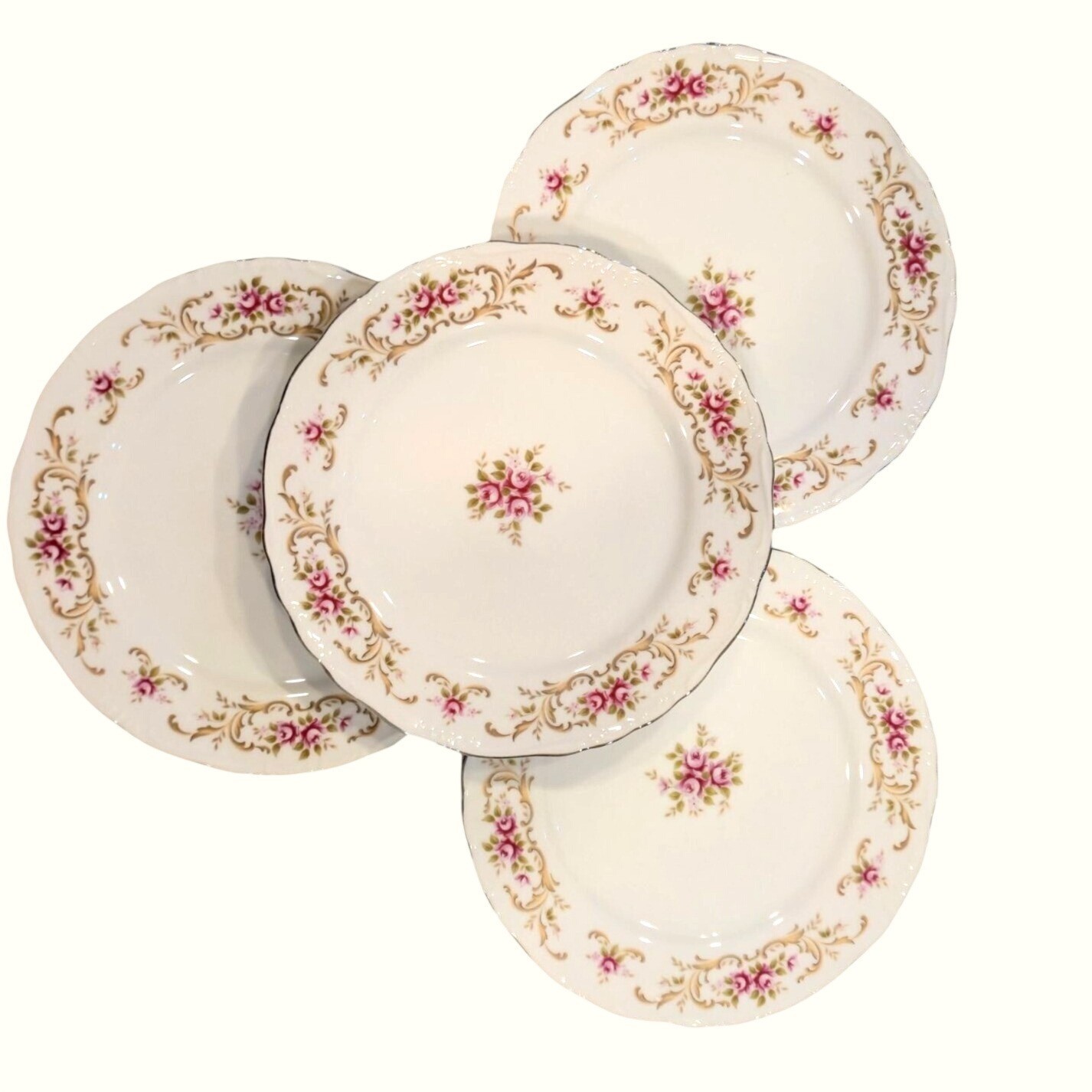Style House Rose Baroque Dinner Plates Vintage Floral Porcelain Set 4 Pink Roses
