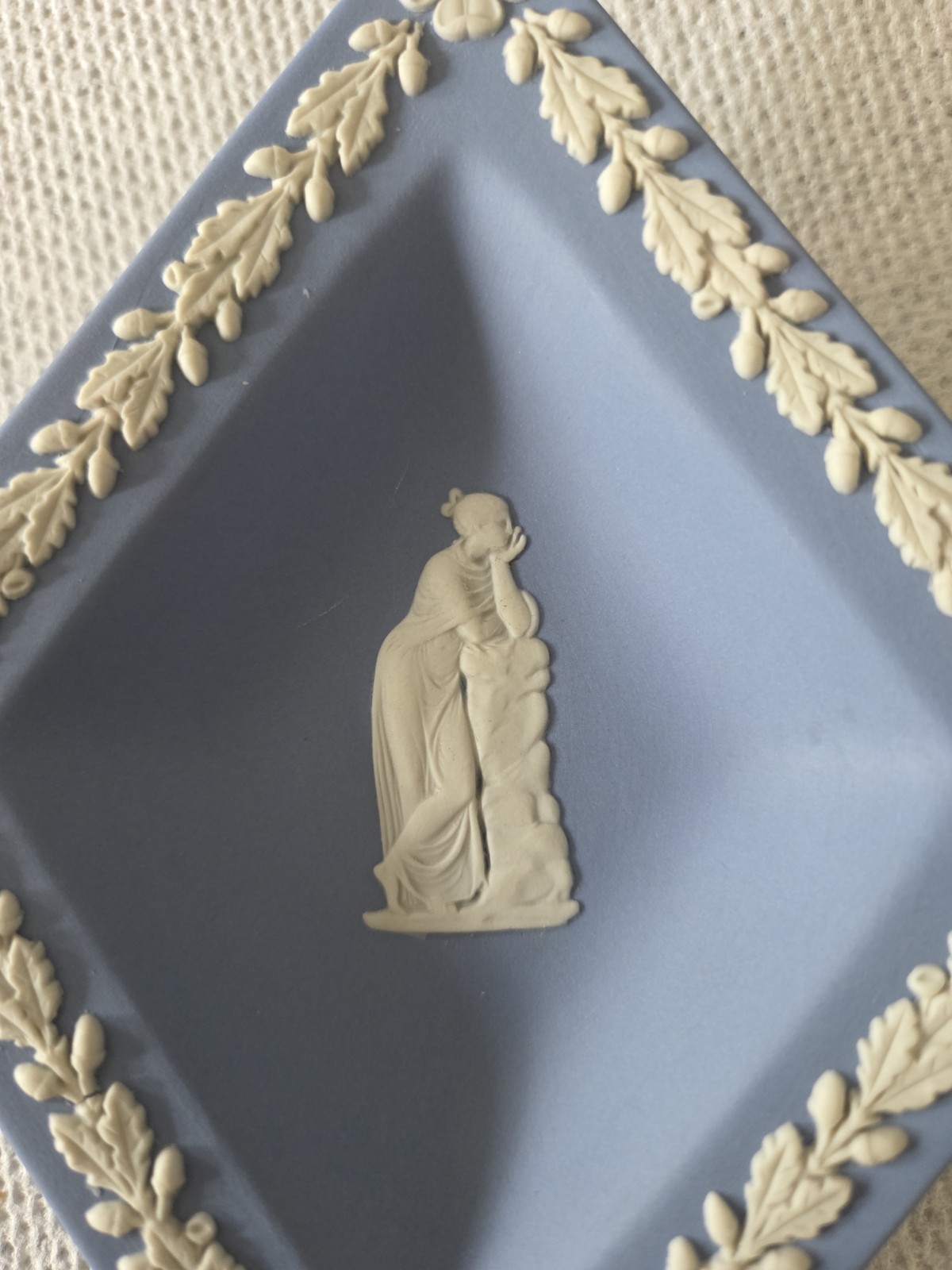 Vtg Wedgwood Blue Jasperware Diamond Shape Trinket Plate Dish 4.5”x6”