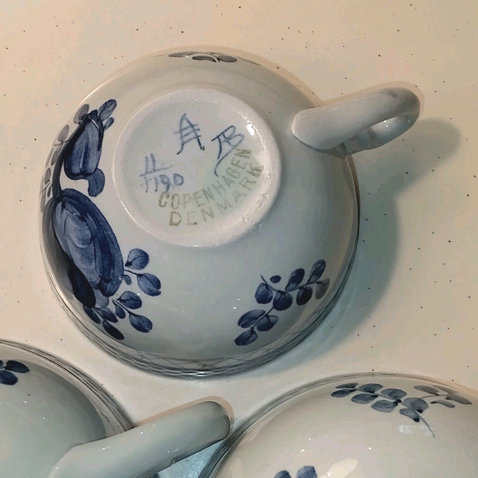 Royal Copenhagen Tranquebar Blue Cups Set of 2 Coffee & 1 Demitasse Size Beehive