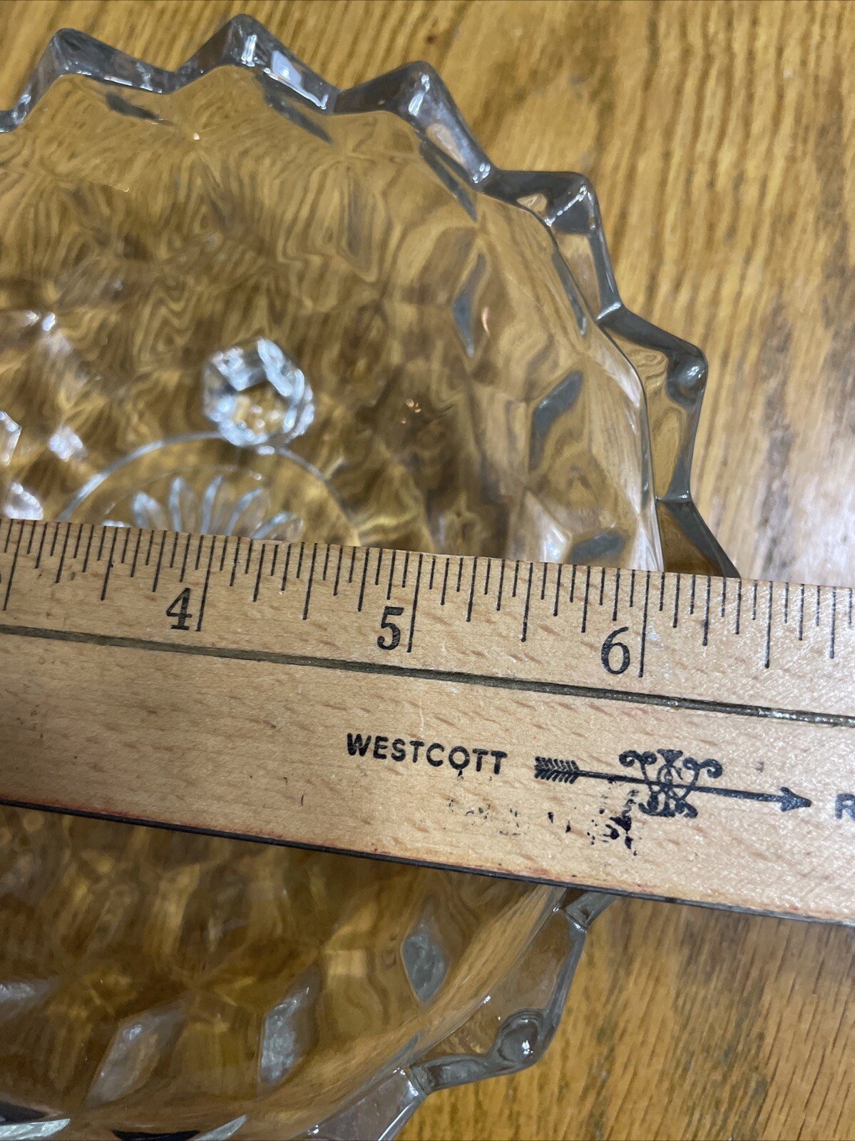 Vintage Footed Clear Glass EAPC Candy Dish Starburst Bottom Sawtooth Edge 6.5 in