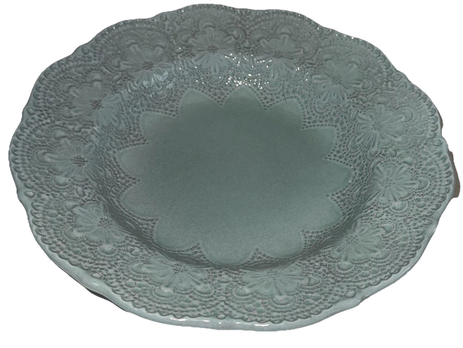 Arte Italica Blue Stoneware Floral Lace Scalloped Dinner Plate Handmade Italy