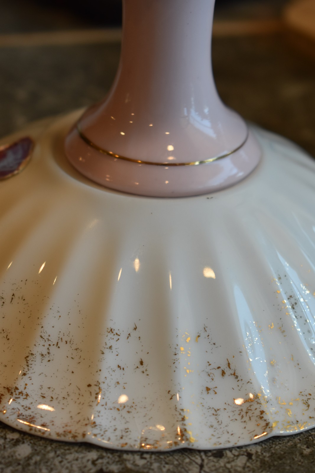Vintage Handpainted Lefton China Pedestal Compote Bowl Violet Flower Accents