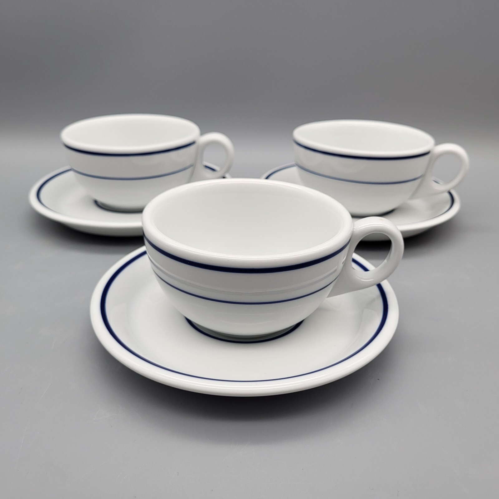 Polish Lubiana Blue Stripe Cup And Saucer Set Of 3 Made In Poland 2 1/8″ Tall