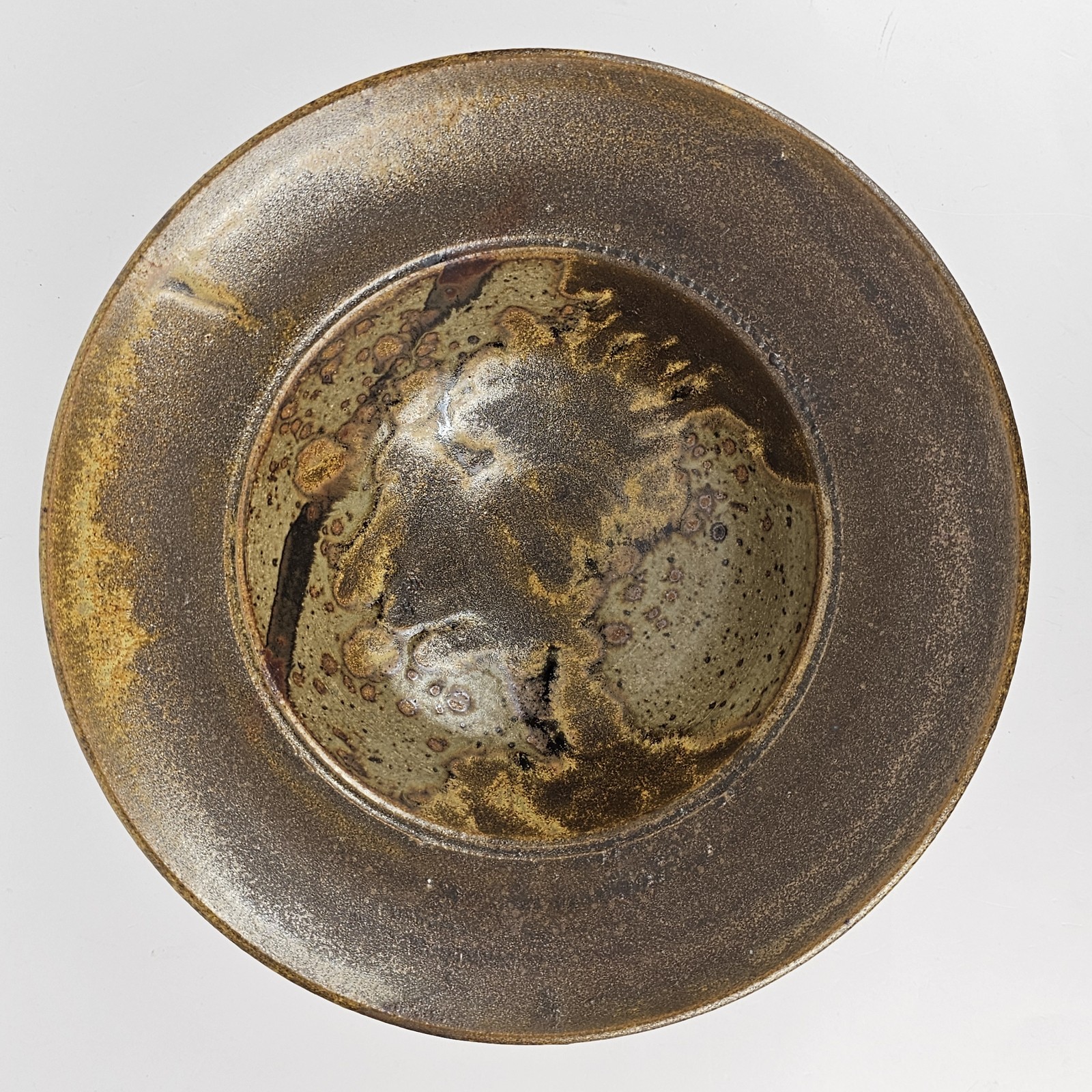 Signed Vintage Studio Art Pottery Rustic Brown Speckled Glaze Stoneware Bowl