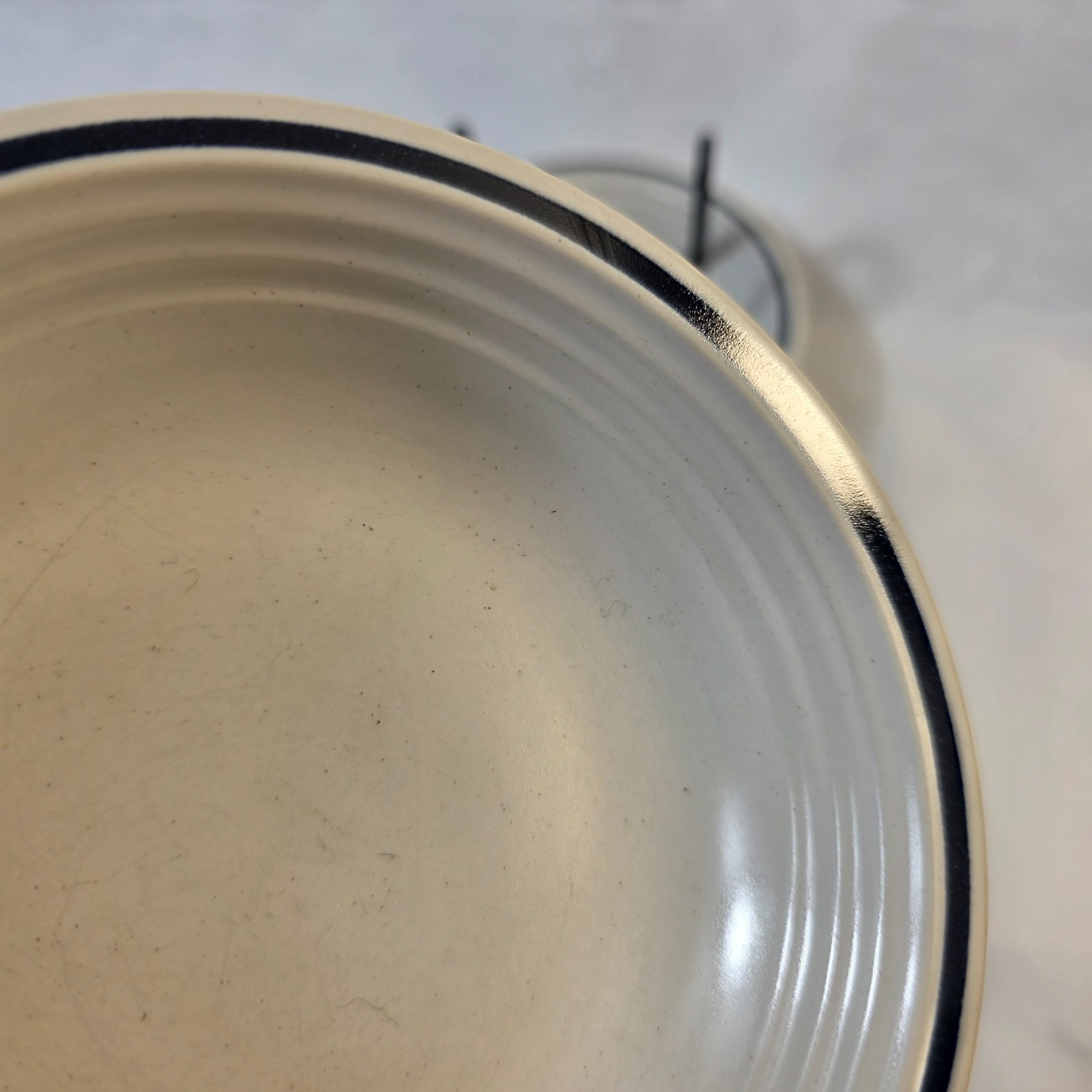 FOUR Town & Country Blue Ridge Fruit Bowls White with Blue Ring on Rim