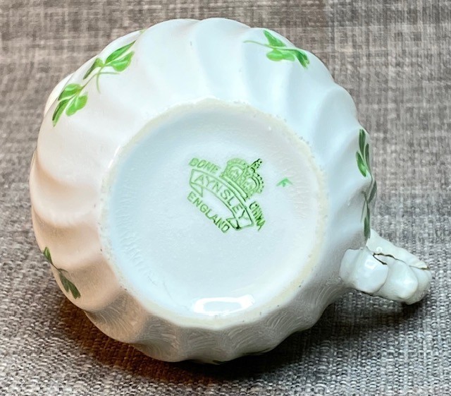 2 pc AYNSLEY England Cream & Sugar Set Bone China Green Clover Motif Gold Trim