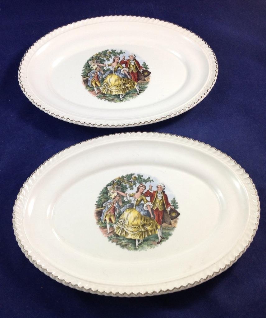 Harker Godey Prints Pair of 11 3/4 Inch Platters Gadroon Shape