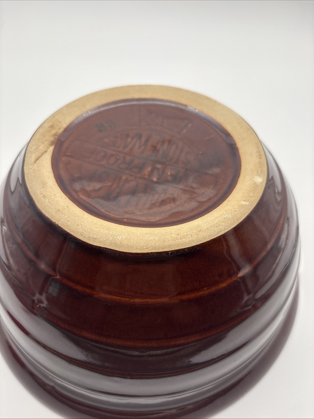 Vintage Marcrest brown-glazed stoneware mixing bowl 9in.