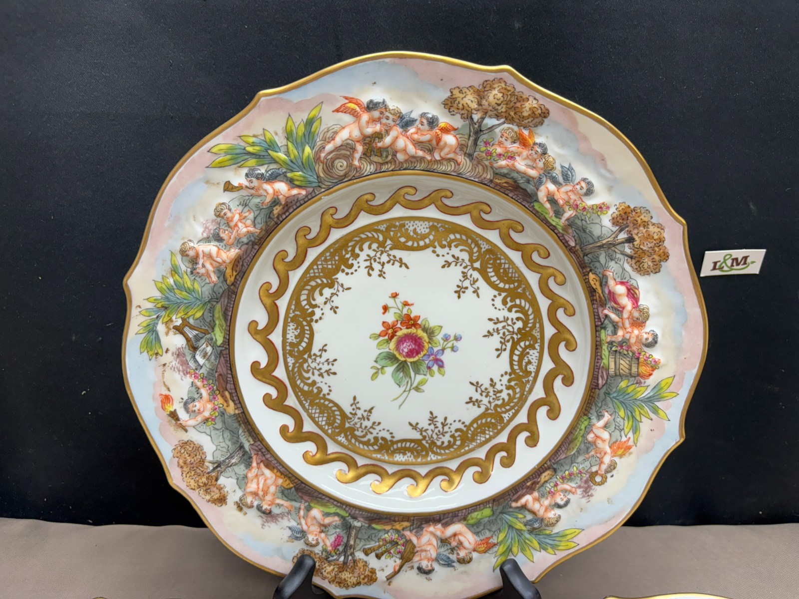Capodimonte “CHERUBS” Antique Porcelain ~ Set of 3 ~ Dinner Plates ~ 10 1/4″