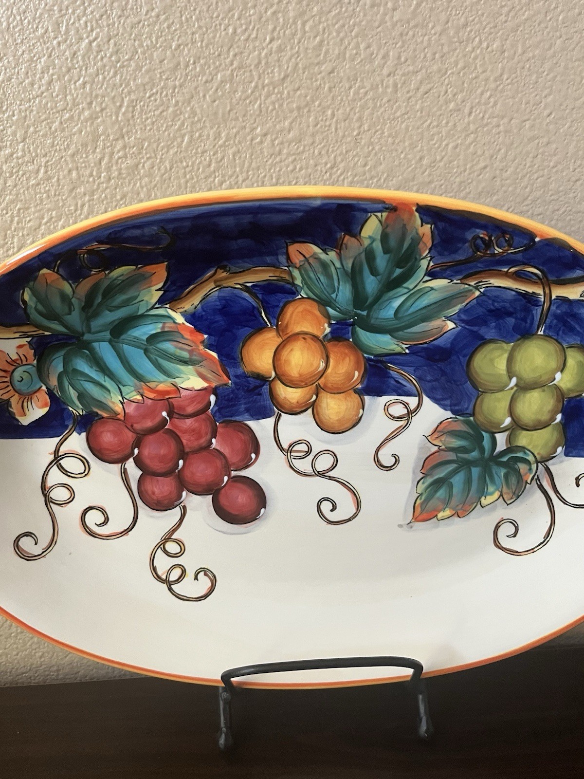 Oval Ceramic Tuscan Grapes Platter Serving Tray 14.5” Glossy Glaze