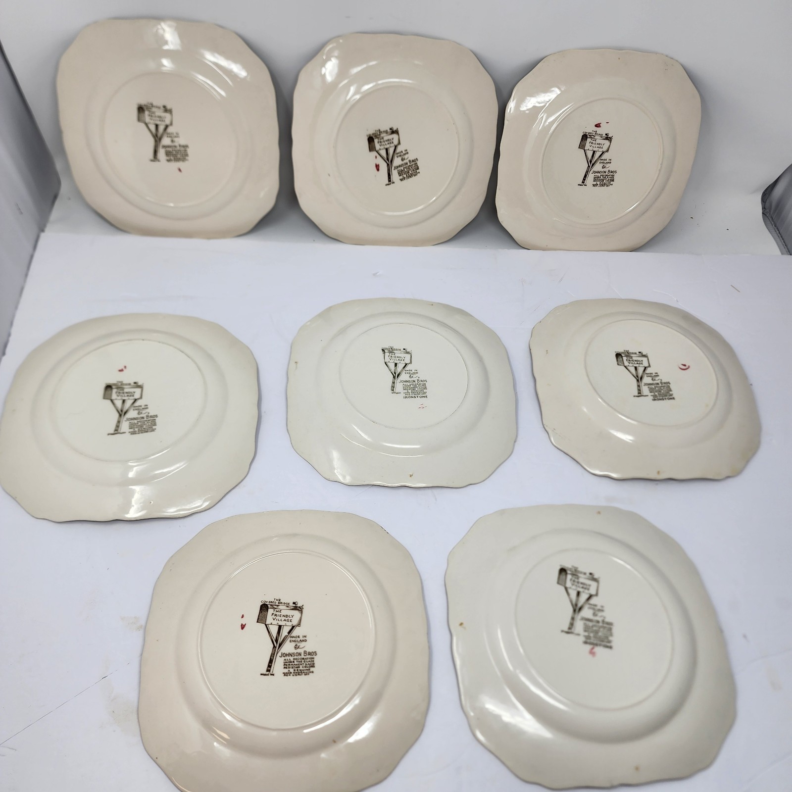 Friendly Village Johnson Brothers Covered Bridge Square Salad Dessert Plates Set