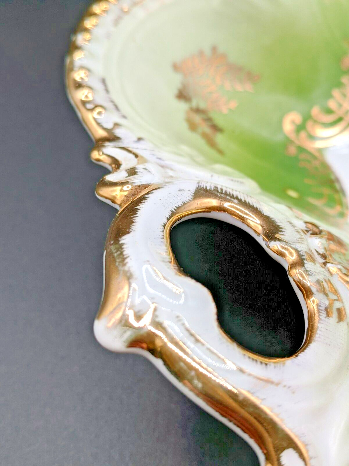 Antique Royal Bavarian China – PMB – Germany – Green & Gold – Lady with Bouquet