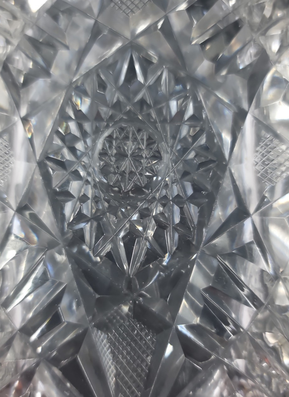 Antique American Brilliant Cut Glass Bowl Hobstar Sawtooth Crystal Centerpiece