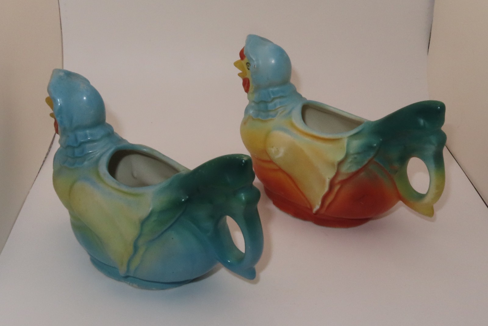 Vintage Czech Pottery “Hen in a Bonnet” Creamer Pair – Art Deco 1920s-30s