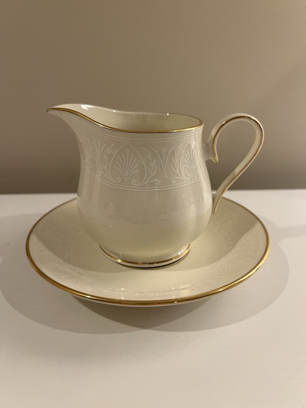 Lenox Courtyard Gold Creamer and Saucer