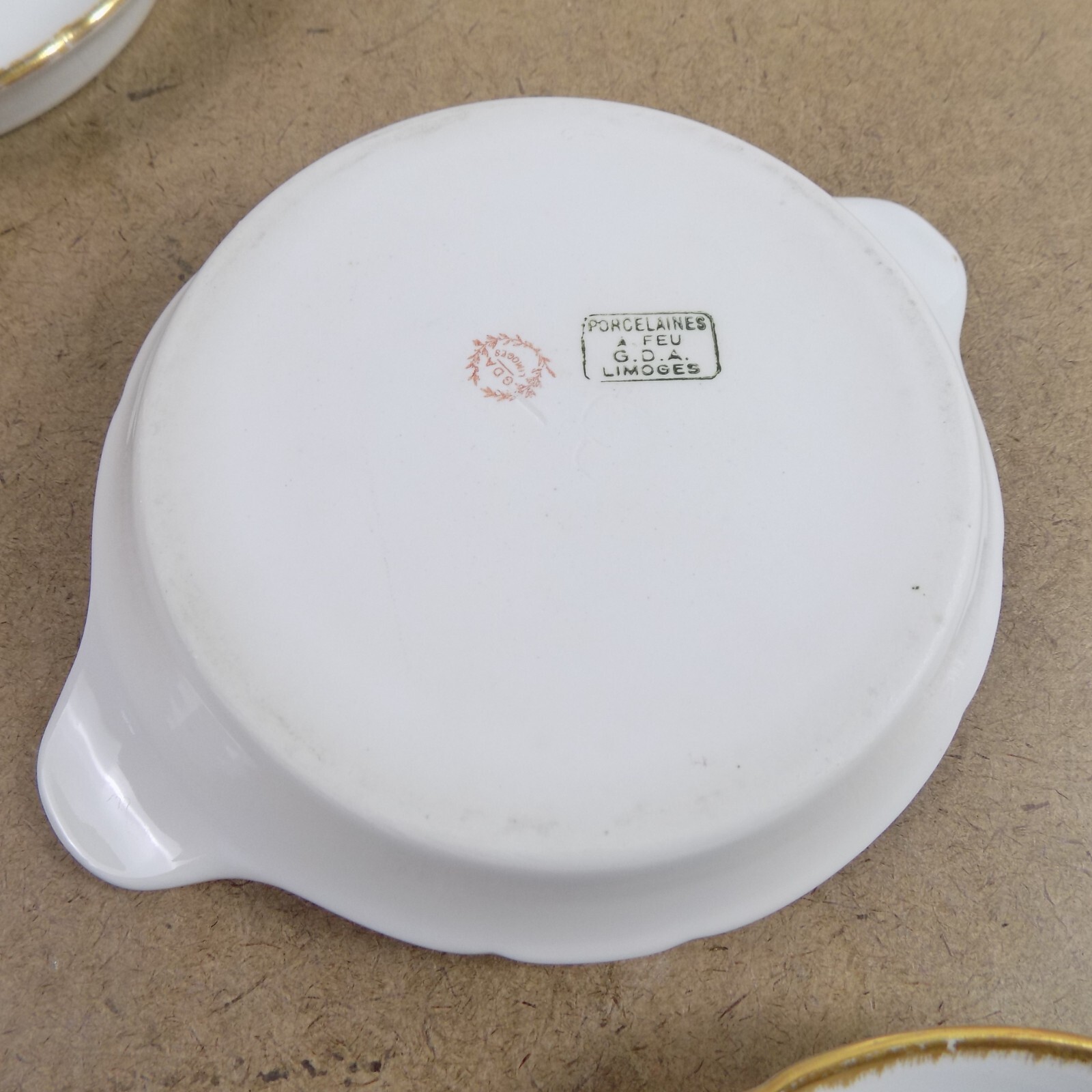 5 GDA Limoges Porcelaines a Feu Au Gratin Dishes White and Gold France