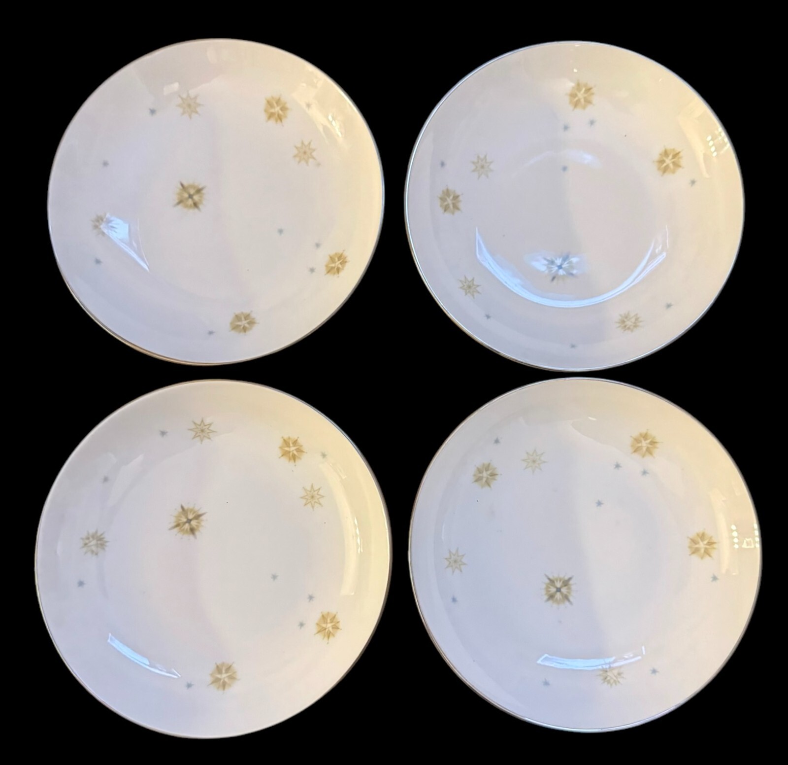 4 Vtg Wentworth Coup Soup Bowls Japan Ecstasy (Starburst) 7.5” Silver Trim – EUC
