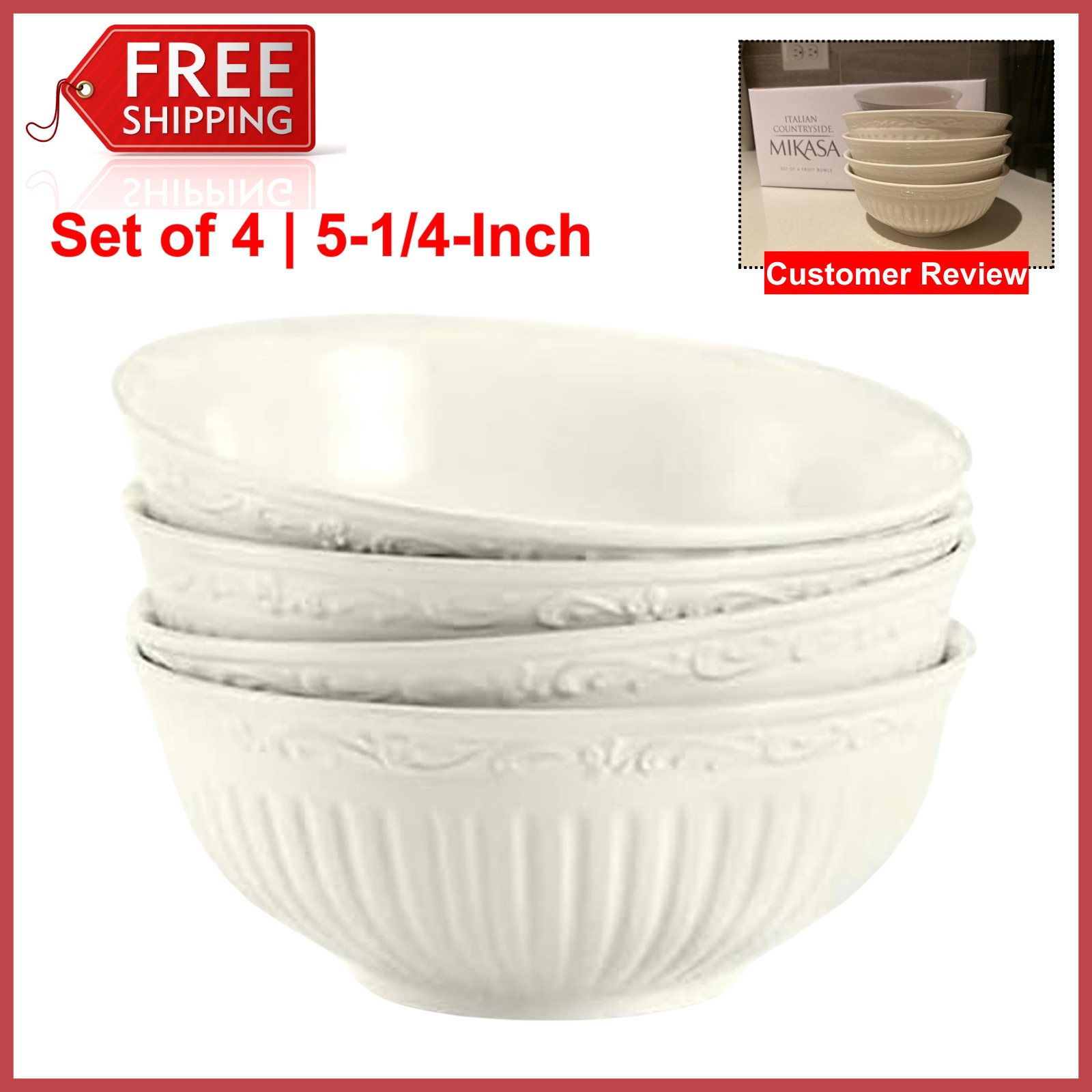 Mikasa DD900-410 Italian Countryside Fruit Bowl, 5-1/4-Inch, Set of 4, 10 ounces