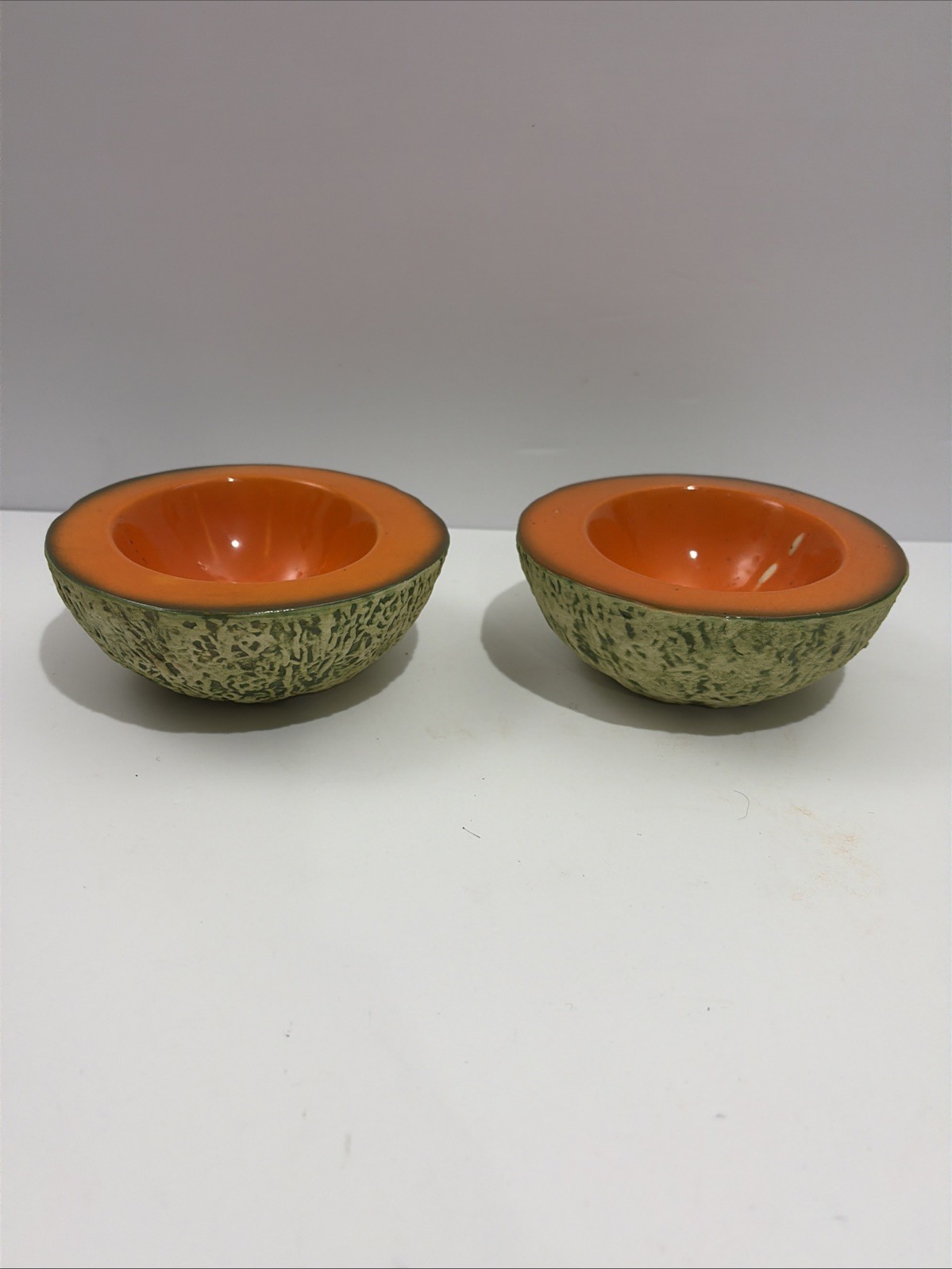 Italian Pottery Ed Langbein Original Set Of 2 Cantaloupe Melon Bowls MCM VTG