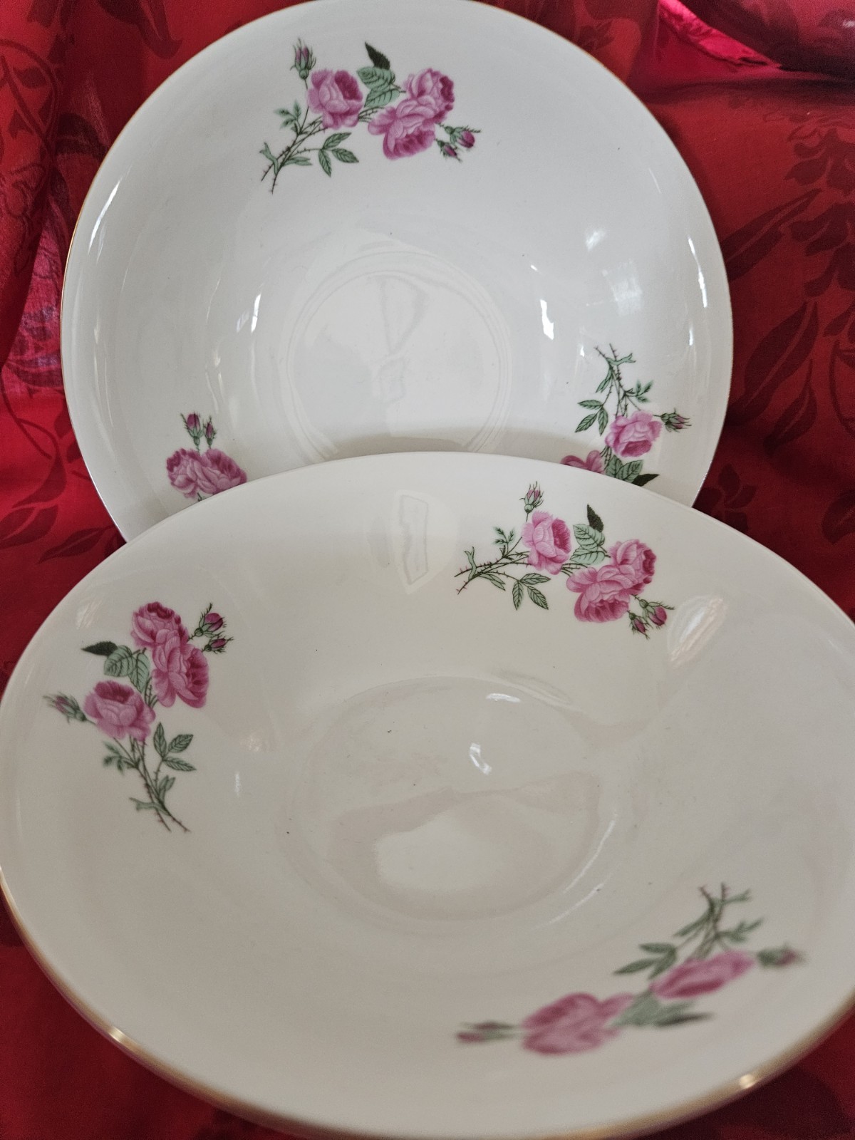 Porcelain Floral Pattern Decorative Bowl Set White Pink Green Made in China