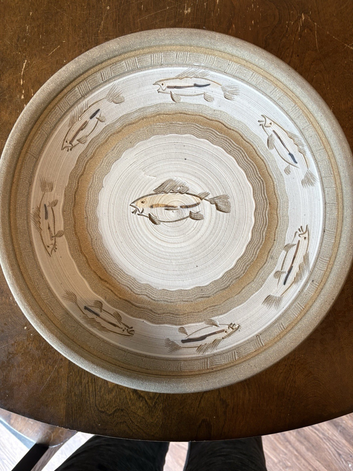 Pottery Jim Reinert Studio Art Stoneware Fish Platter Bowl Home Decor Neutral