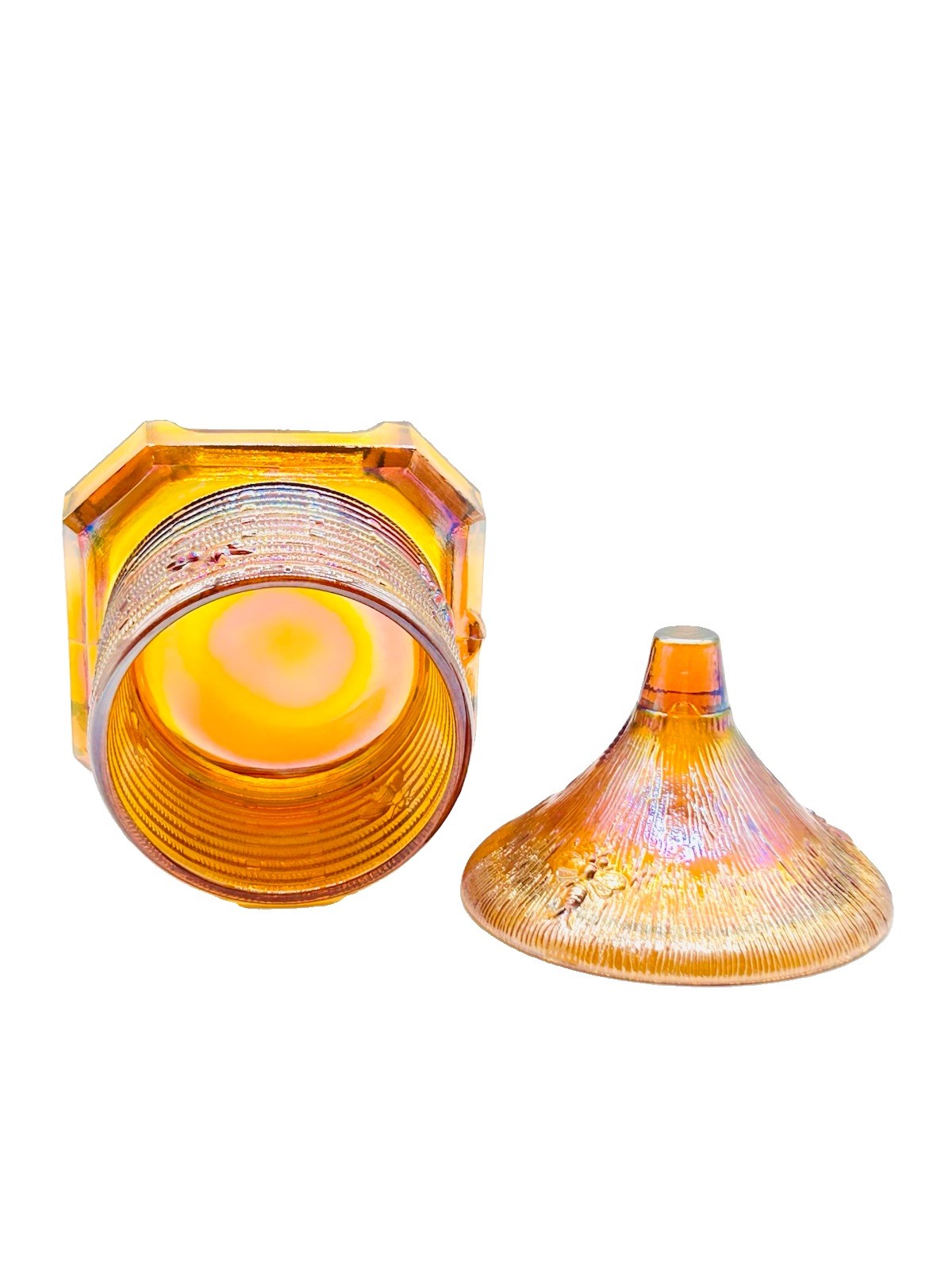 Amber Carnival Glass Bee Hive Honey Jar – Whimsical Home Decor Bee Box