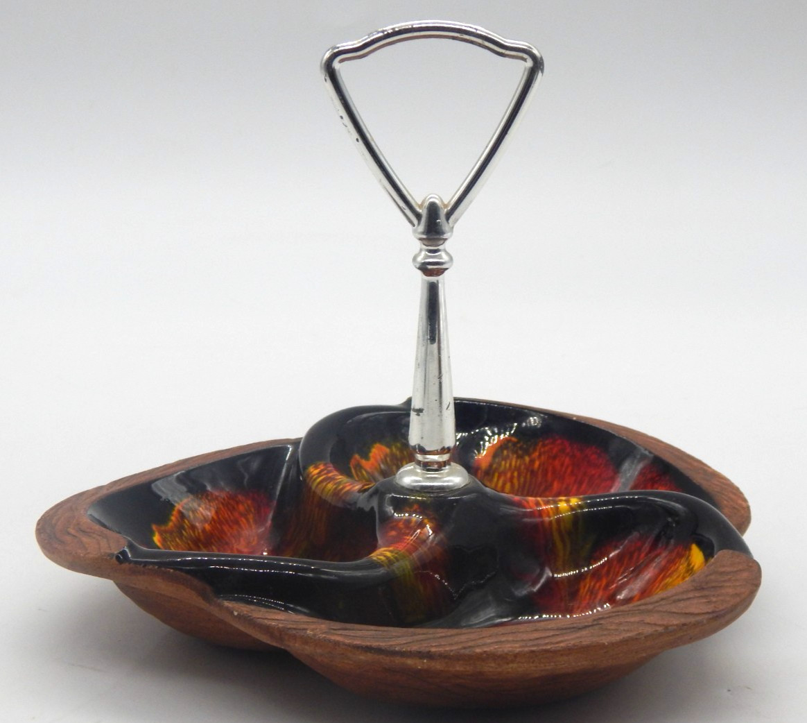 Vintage Sequoia Ware Lava Glaze Pottery Divided Nut Candy Dish MCM USA #618