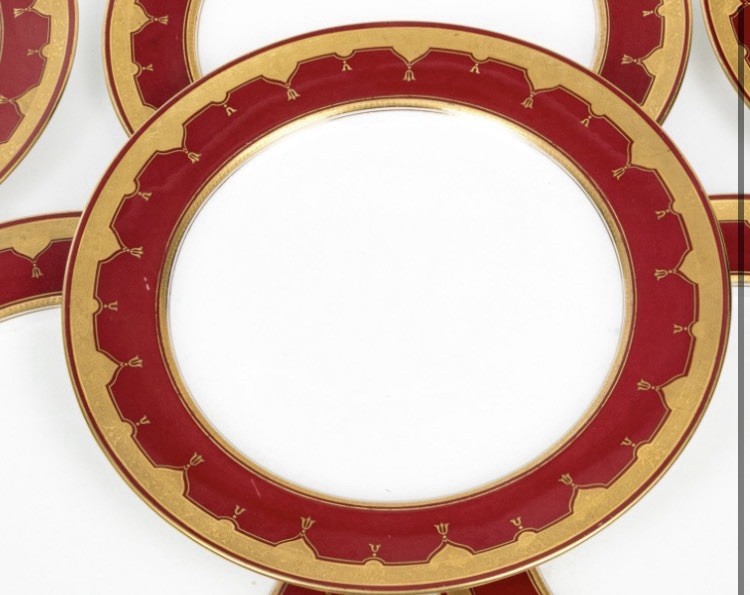 Antique MINTON Set Of 9 Dinner Plates G9561 Red Gold 10.25” Rare Museum Quality