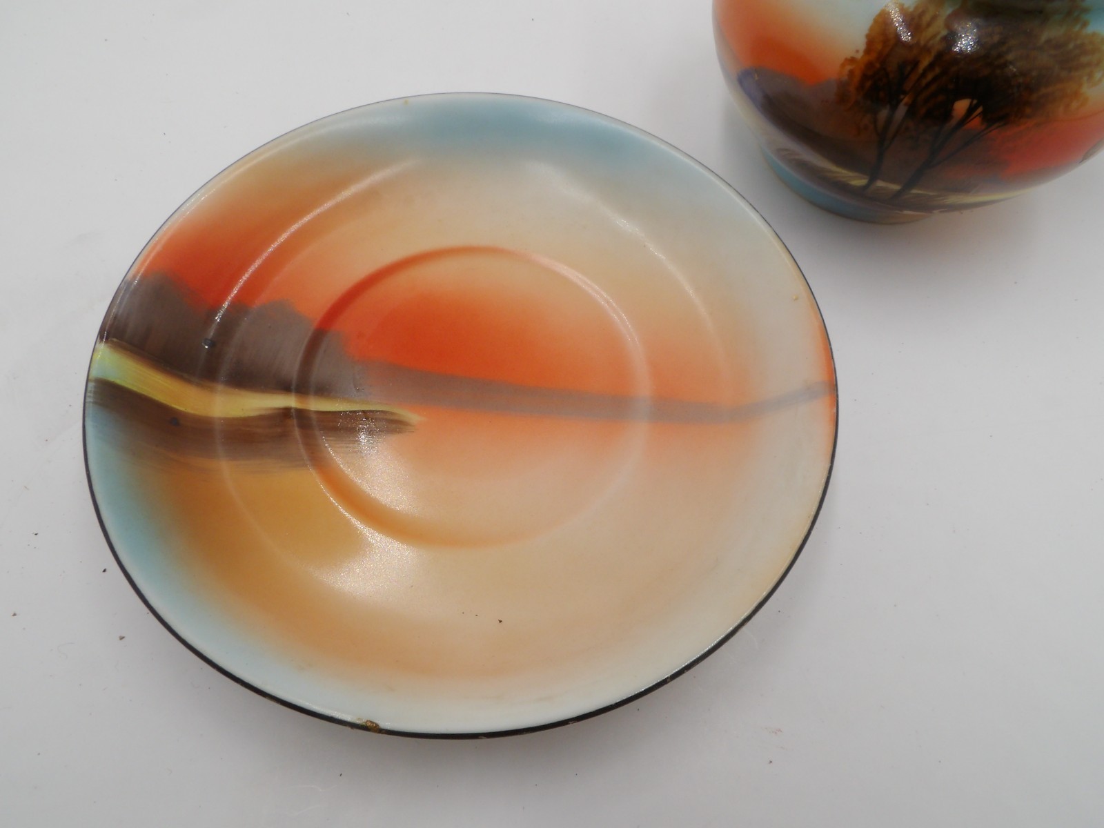 Vintage Noritake Hand Painted Landscape Scene Creamer and Saucer