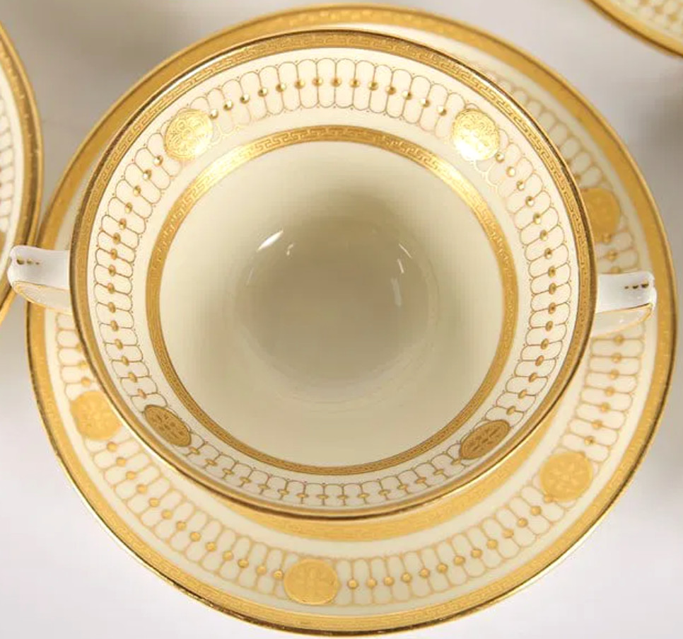 Antique Minton for Tiffany & Co. Cream Soup Bowls & Saucers 22k Gold Set of 9
