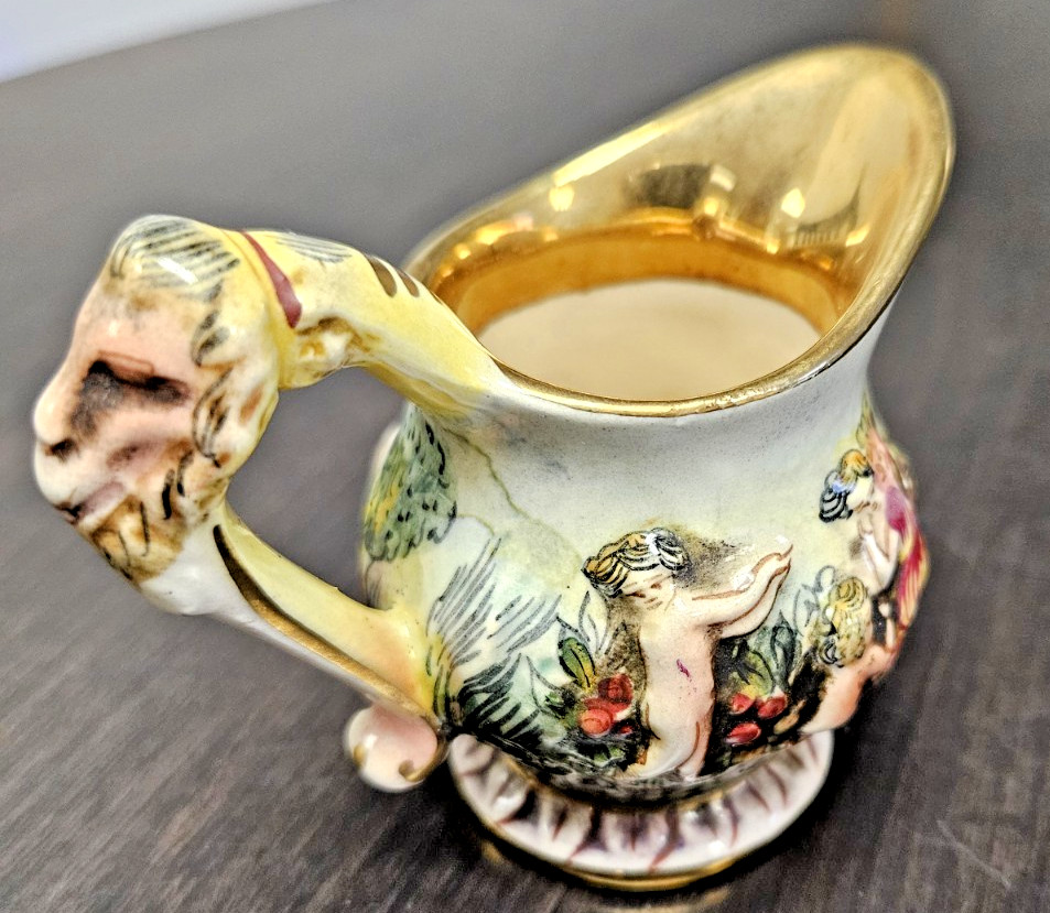 Vintage Capodimonte Demitasse Cup, Saucer, Small Creamer Pitcher Italy