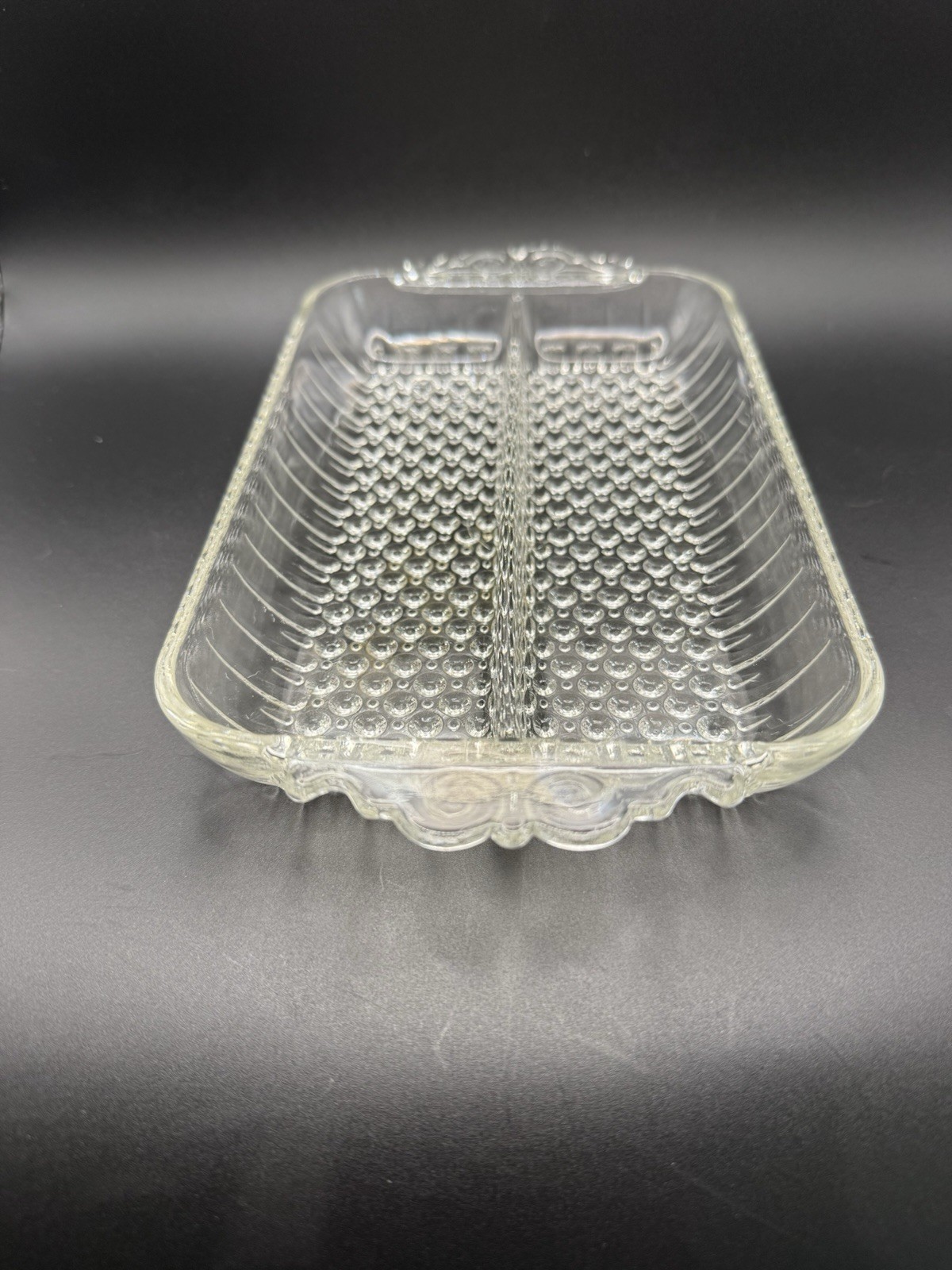 Vintage Anchor Hocking Hobnail Divided 2-Part Relish Dish Serving Tray 10″ NICE!