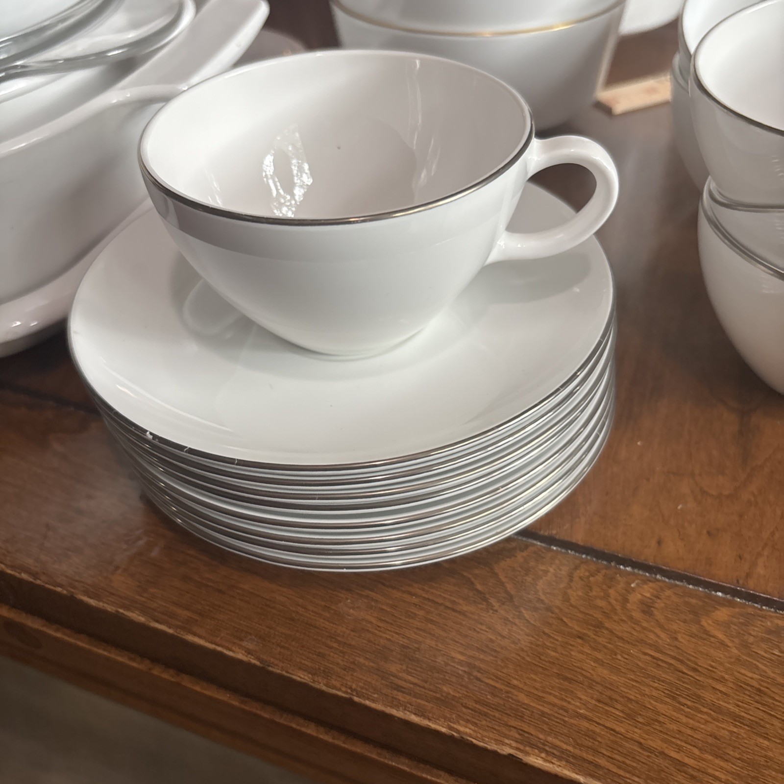 Creamer, 8 saucer and 6 cups : Corning Centura Vintage White Cup And Saucer