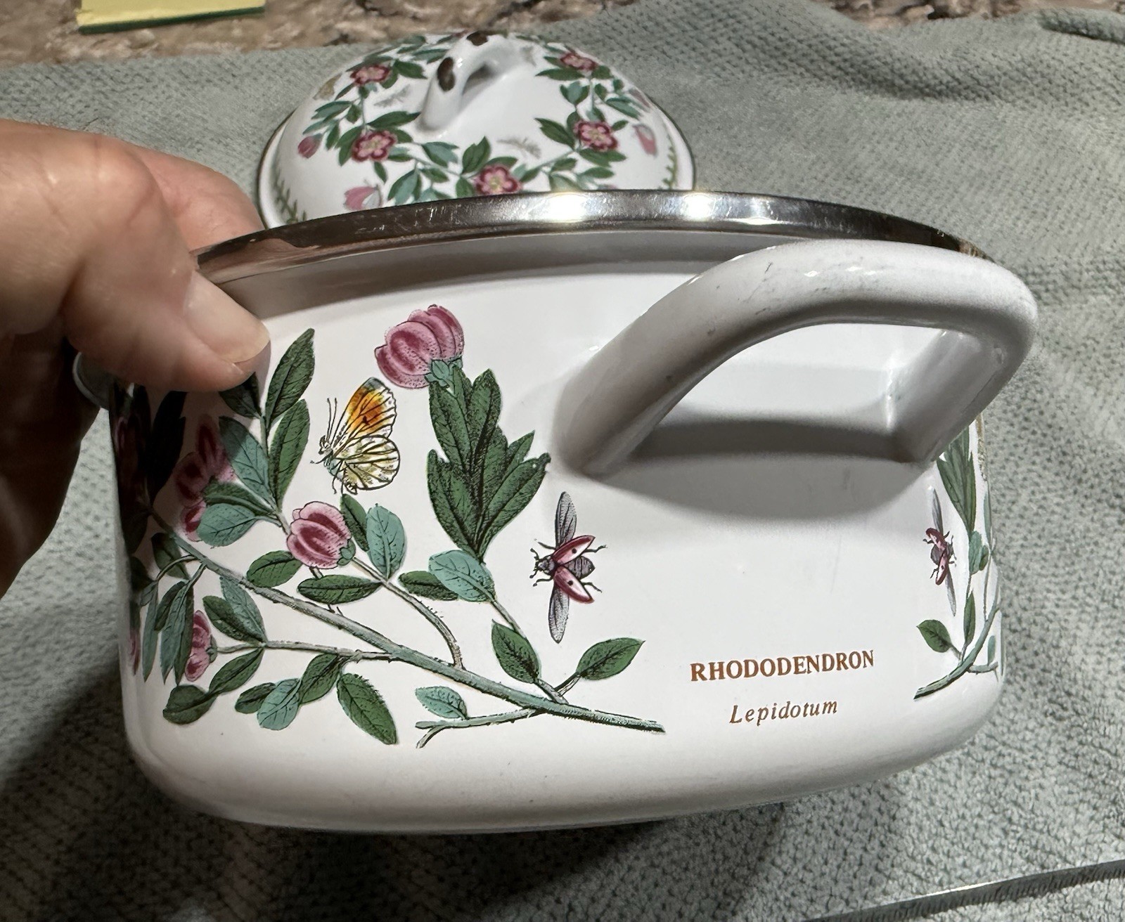 Portmerion Spain Botanic Garden Rhododendron Enamel Casserole Pot w Lid SEE PICS
