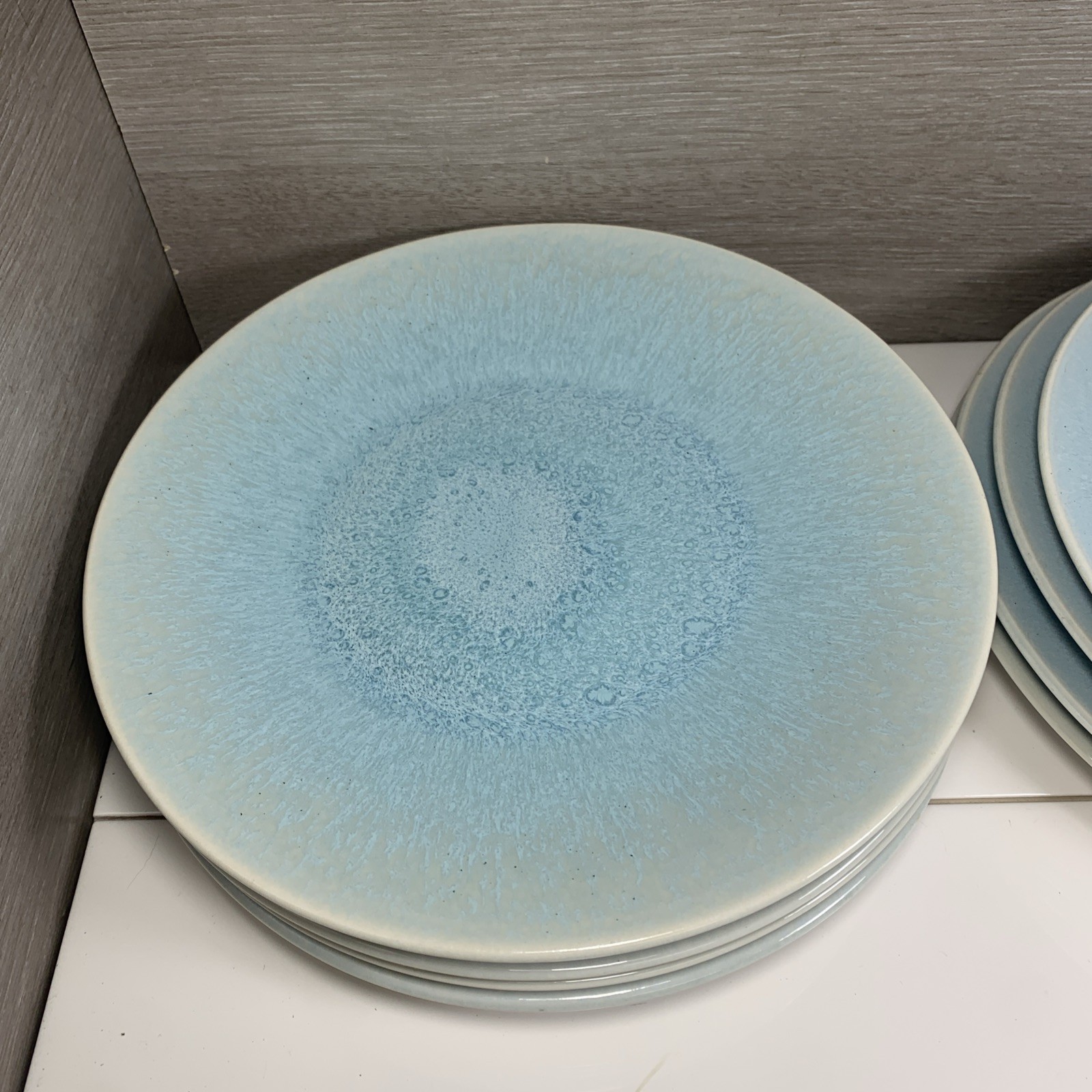Jars France Aqua Blue 10 1/4” Dinner Plates Set Of 8