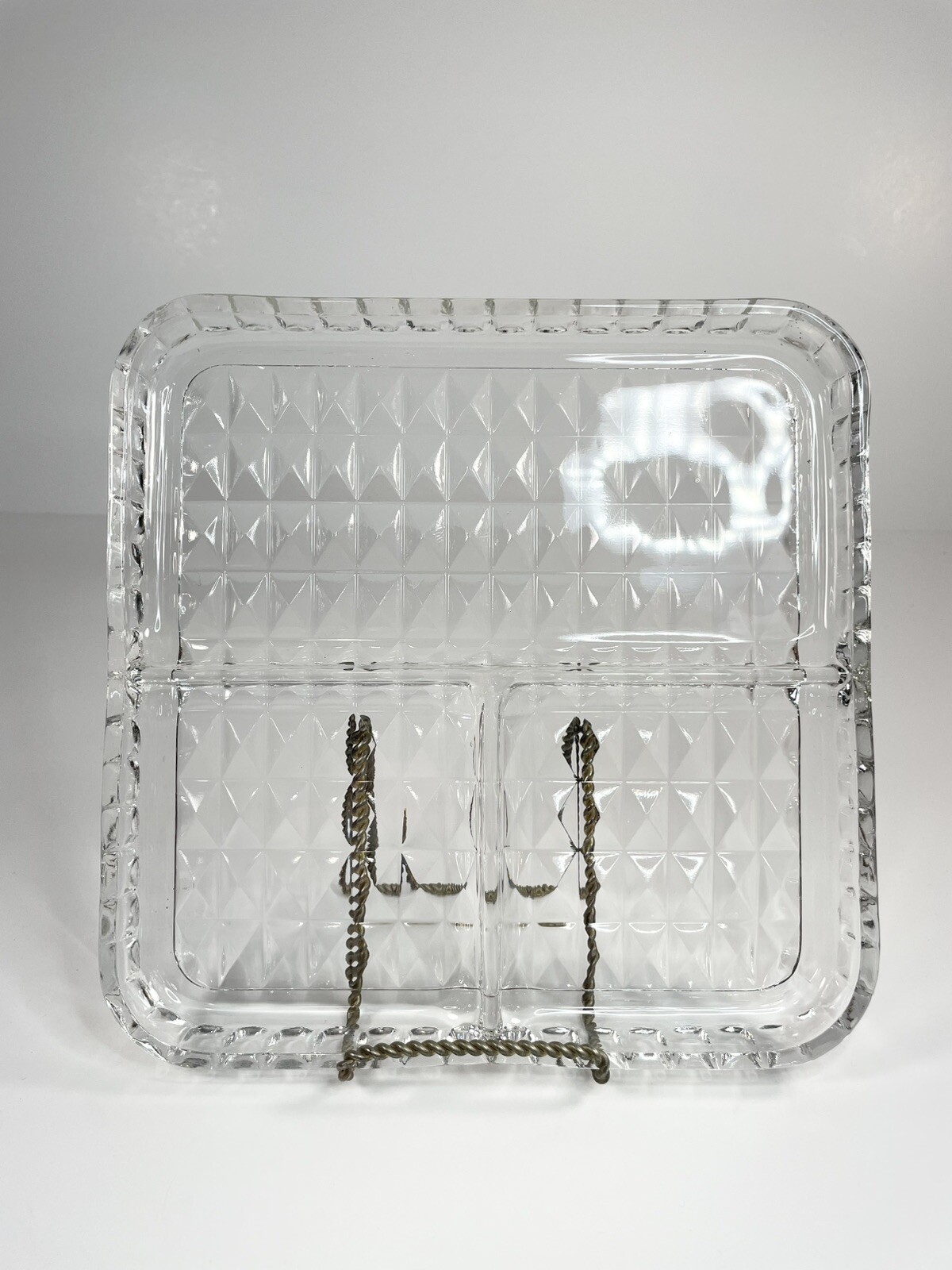 Jeannette Glass Co. WINDSOR DIAMOND Crystal Hard to Find 3 Part 8″ by 8″ Tray
