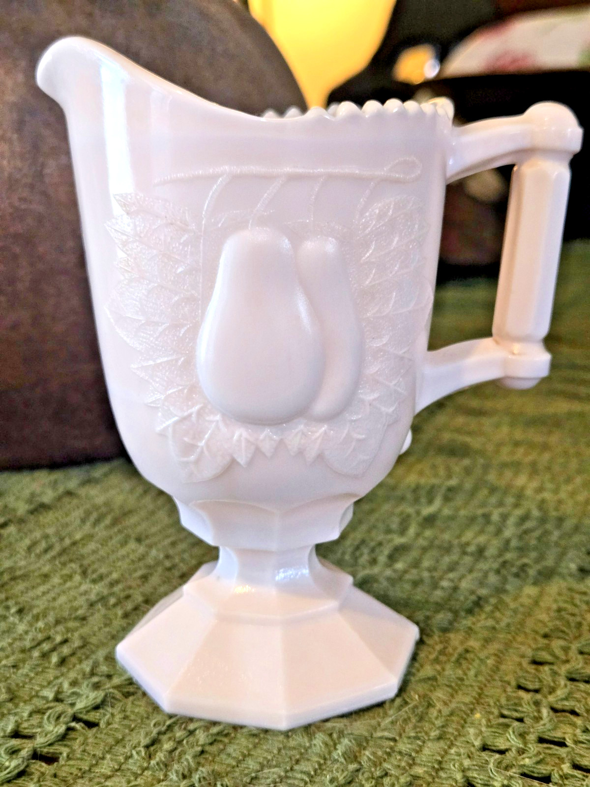 Vintage Jeannette Pink Milk Glass Pedestal Creamer Paneled Diamond Sawtooth Rim