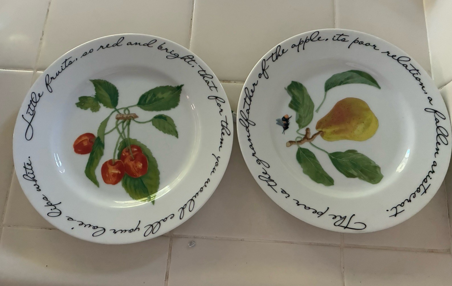 2 Dessert Plates ORCHARD SUITE by WILLIAMS-SONOMA Cherries & Pears Pristine