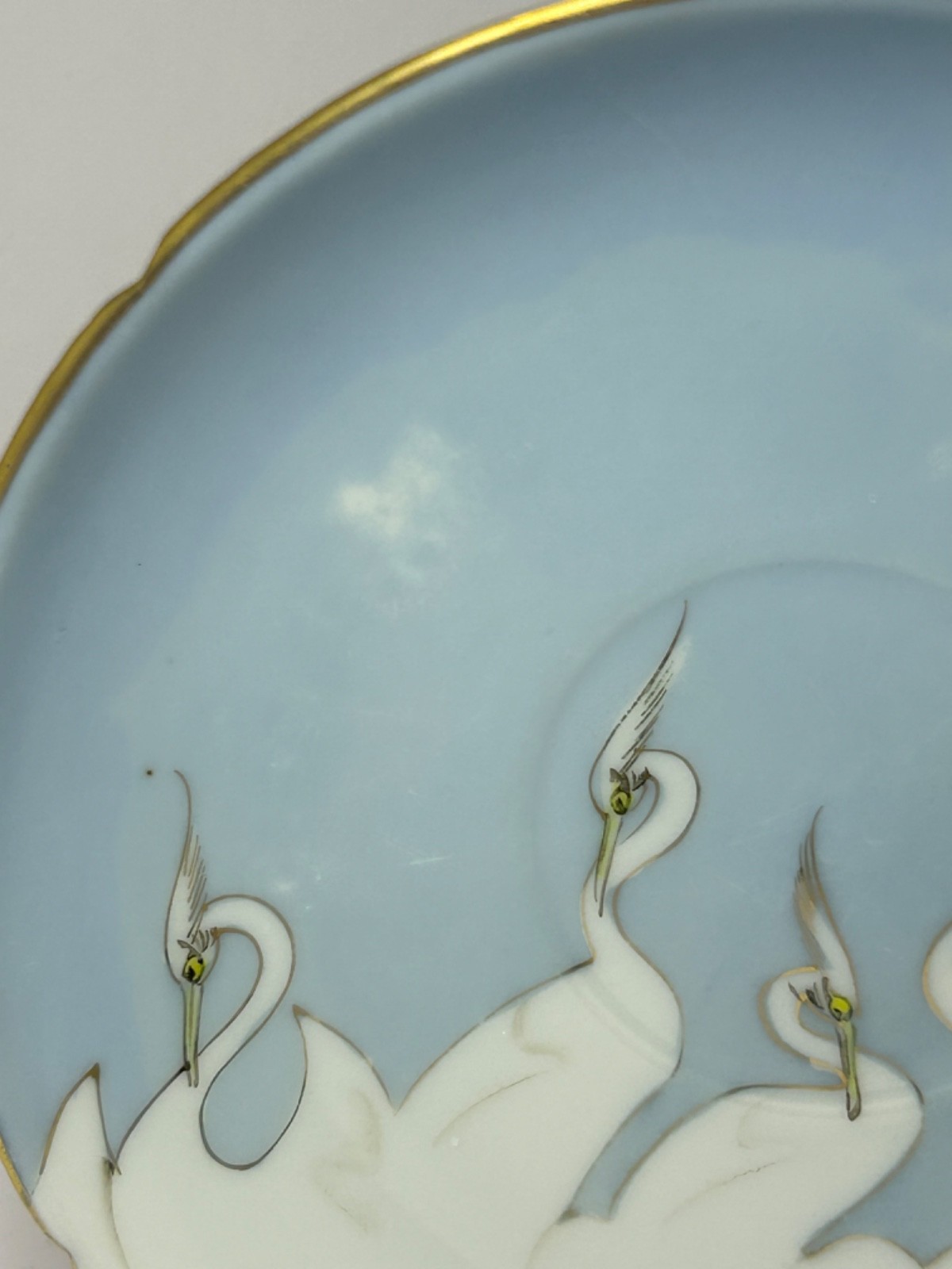 Set 4 Vintage Victory Shofu 5.75″ Crane Bird Plates Saucers Japan Blue White